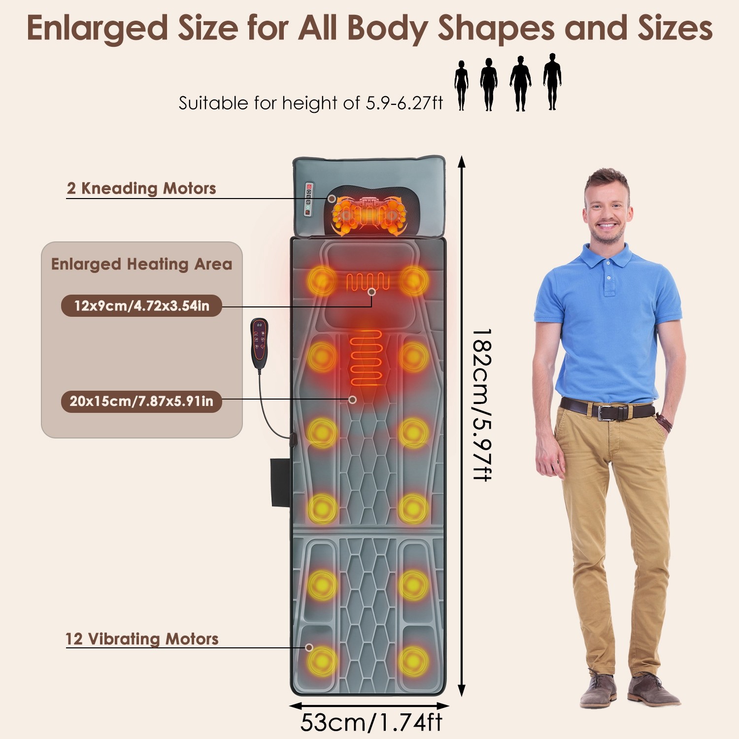 Flannel Full Body Electric Massage Mat Heated Massage Pad Anti-Slip Massager Pad