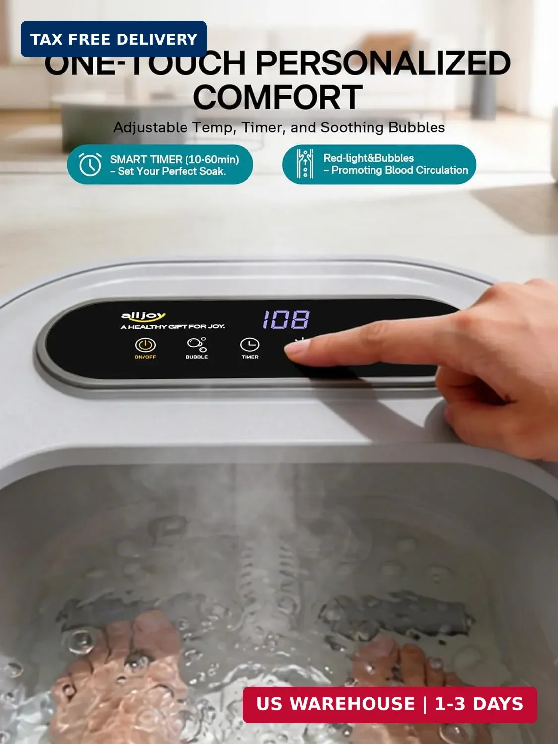 ALLJOY Collapsible Foot Spa with Heat, Pedicure Foot Bath with Bubbles & 6 Rolle