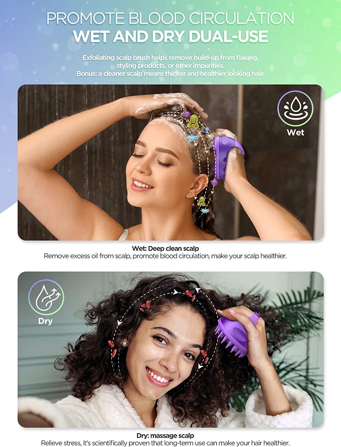 Brand New — Hicober Scalp Massager Scrubber Shampoo Brush Head Exfoliator 2 Pcs