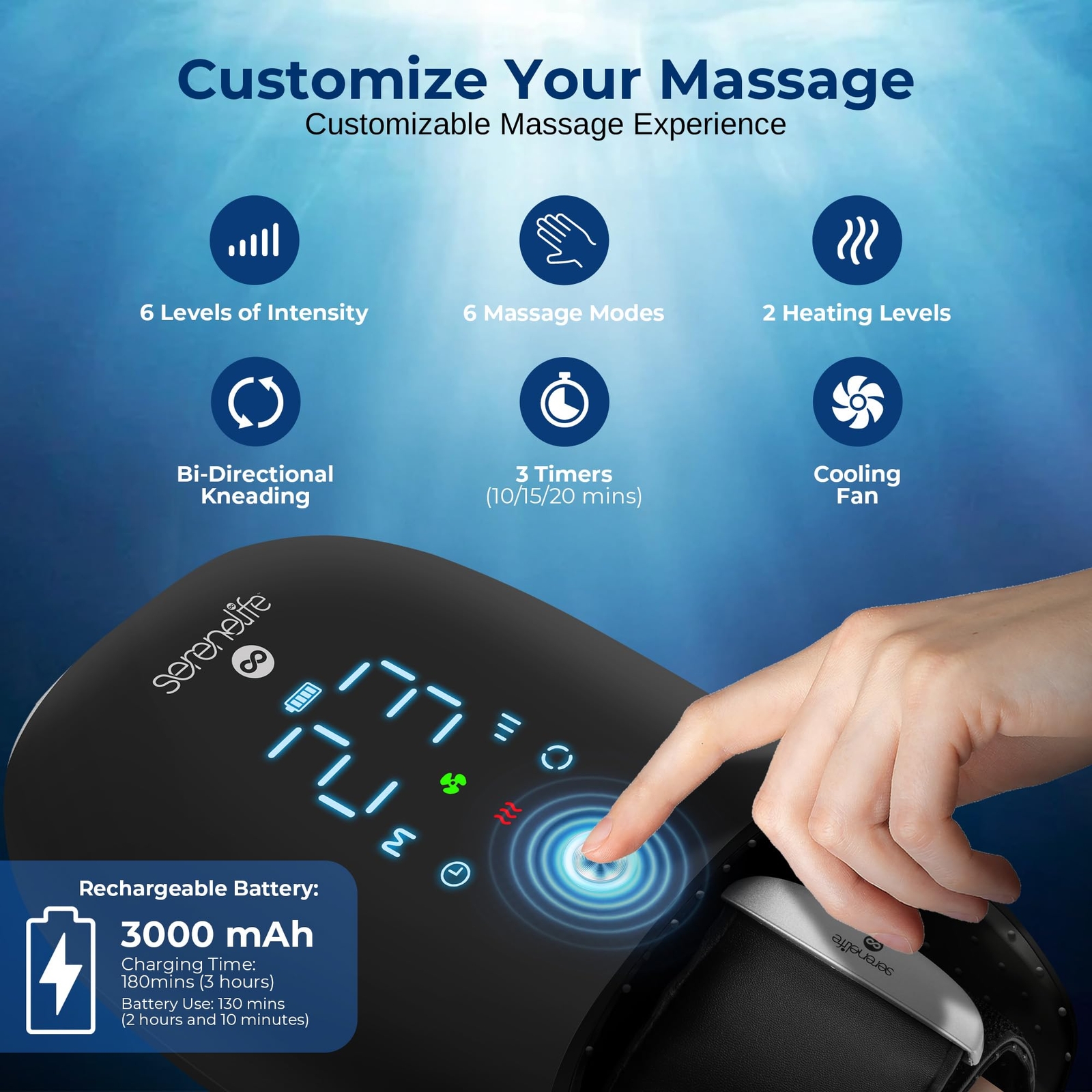 SereneLife Hand Massager (6 Modes, 6 Intensity Levels, 3 Timer Settings)