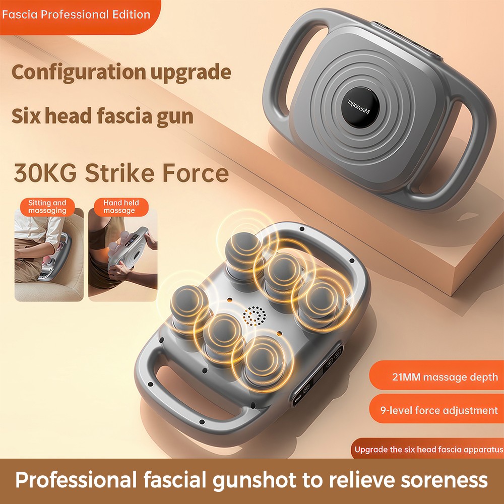 USB Muscle Massager Gun Six Heads High Frequency Neck Waist Fascia Massage Gun