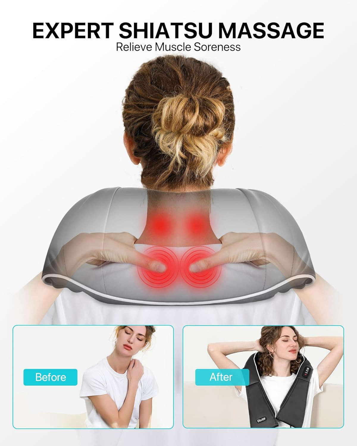 FSA HSA Eligible Neck Massager for Pain Relief Deep Tissue, 3D Kneading Shiatsu