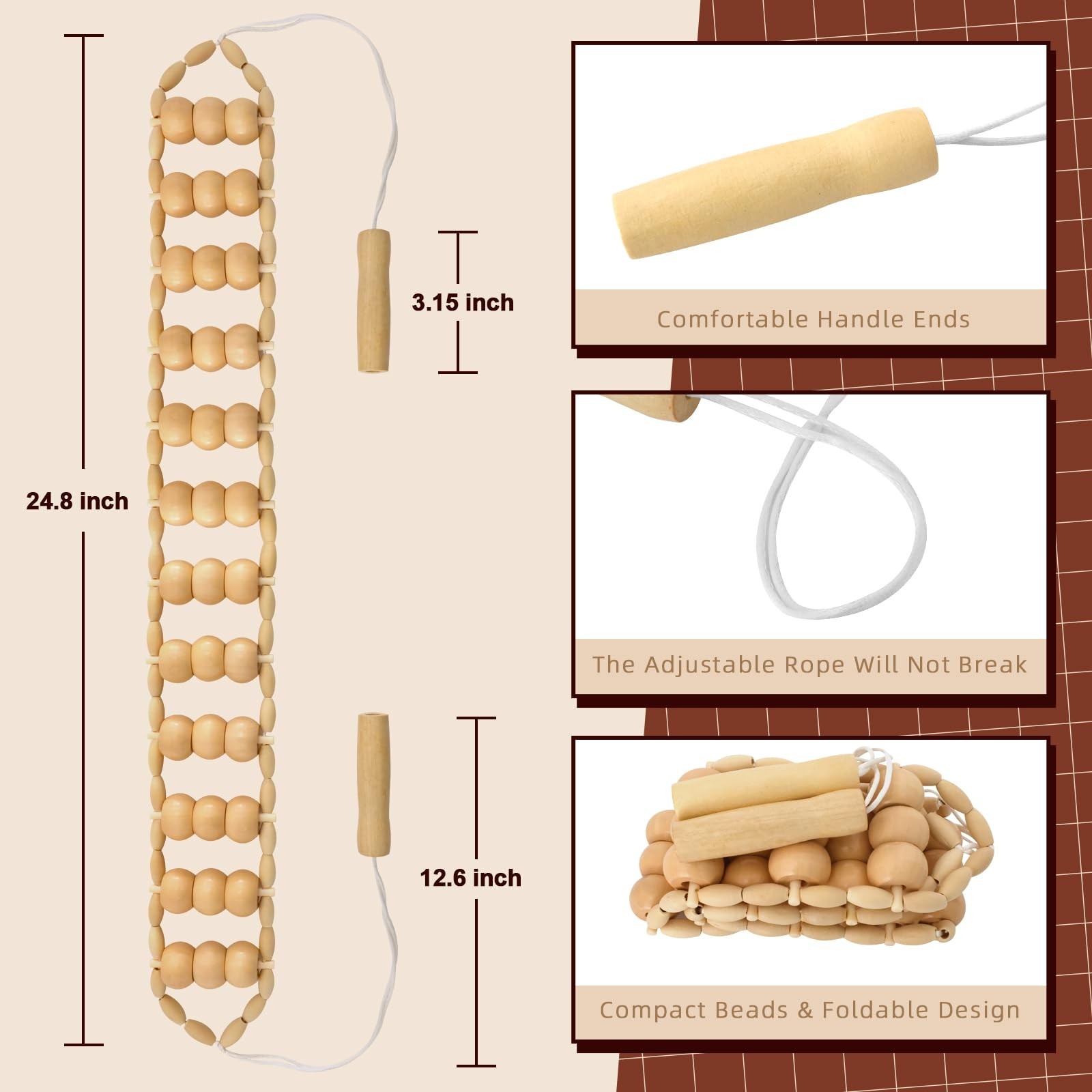 Wood Therapy Massage Tools, Wood Back Roller – Wooden Massage Roller Rope Mad…