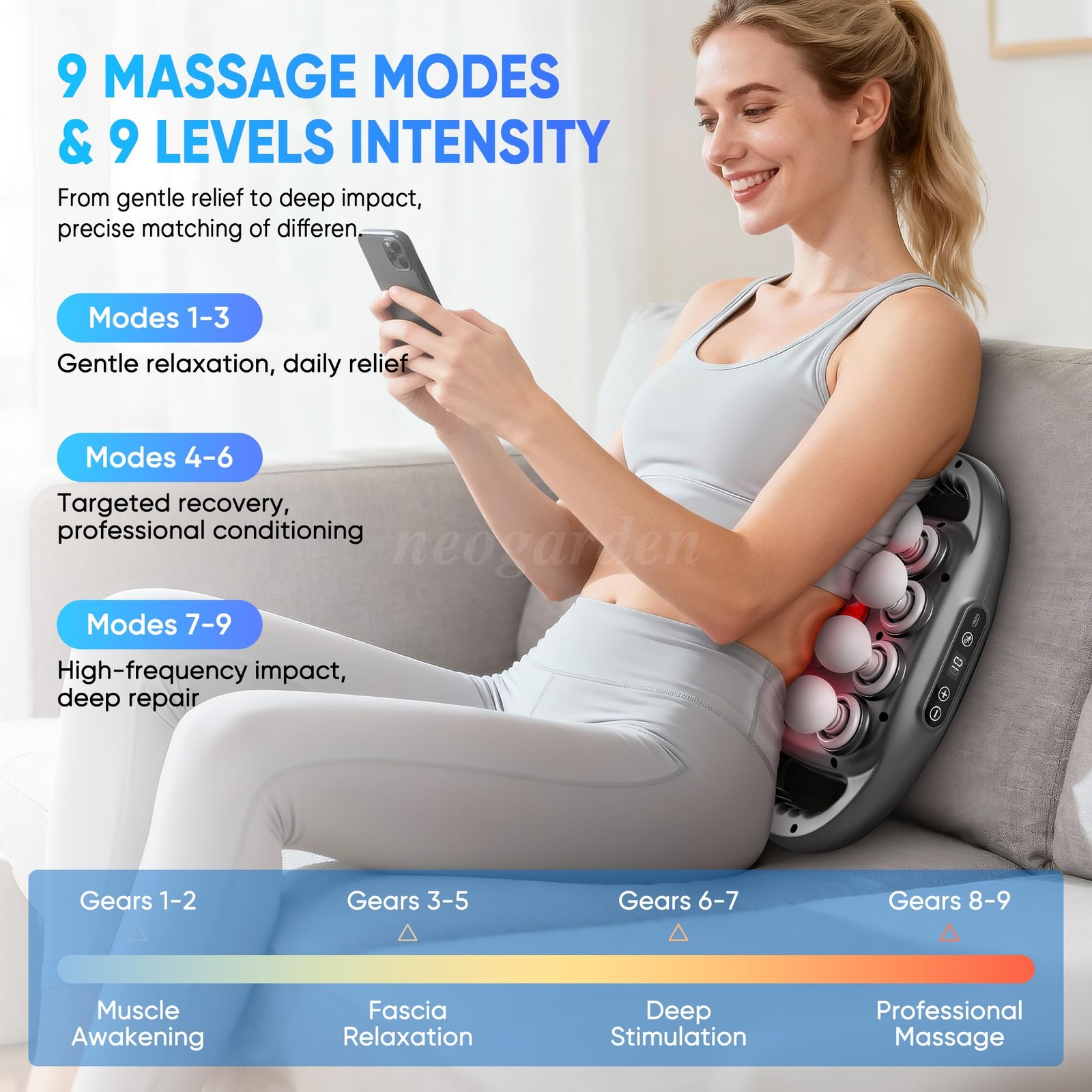 16 Head Massage Gun Deep Tissue Massager 9 Modes 2000mAH Muscle Relax