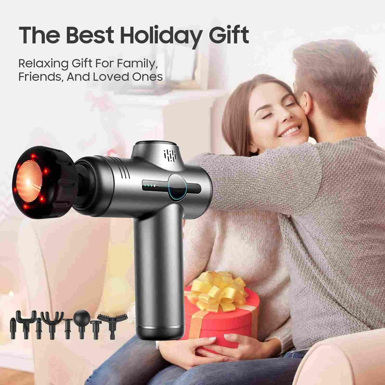 JOYSUWERUN Massage Gun with Heat, Mini Handheld Massager for Home & Grey