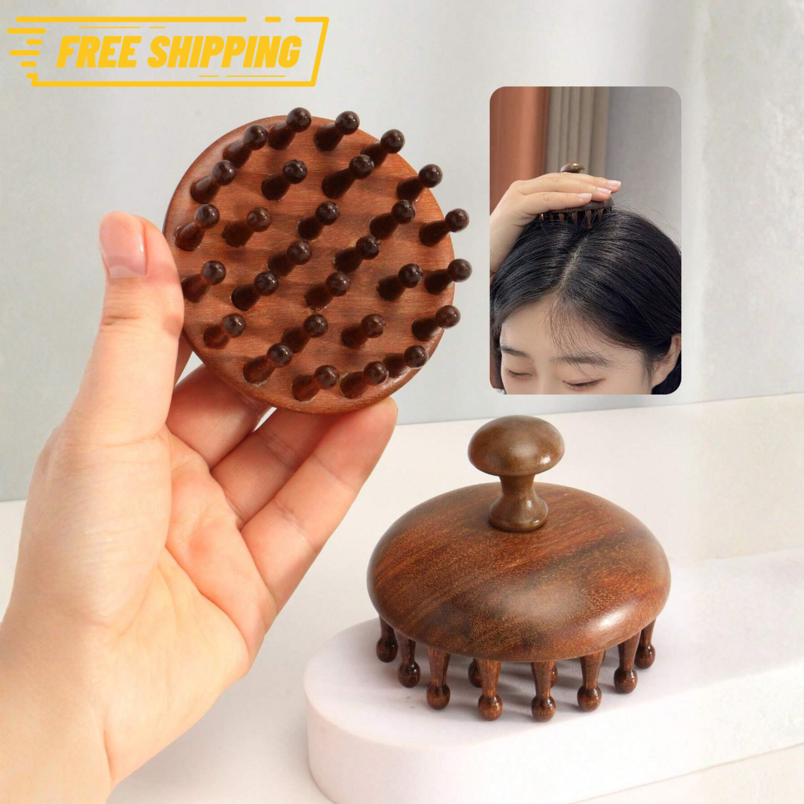 Sandalwood Scalp Massager Hair Growth Comb Wooden Anti Static Gua Sha Body Tool
