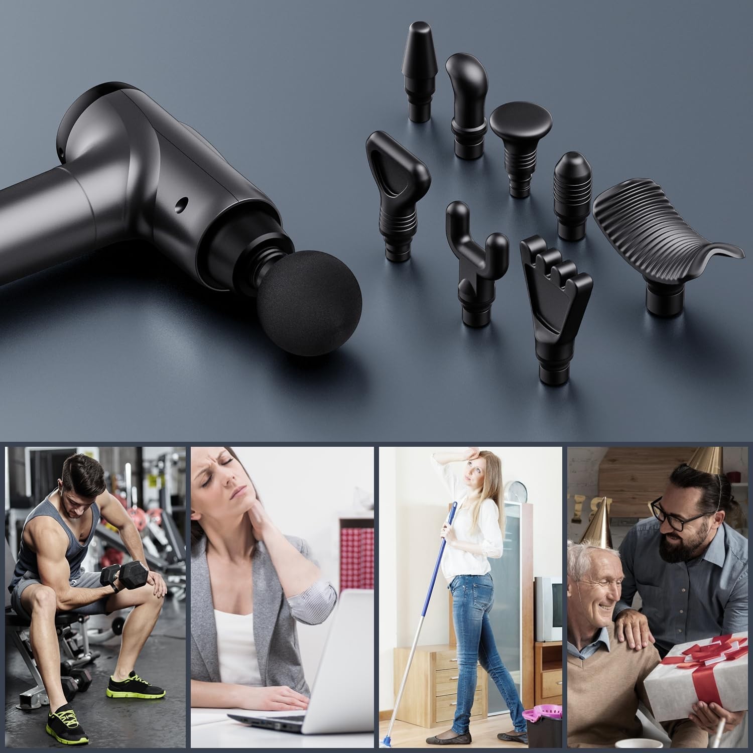 Deep Tissue Massage Gun, Handheld Electric Muscle Massager, 30 Speeds, 9 Attachm
