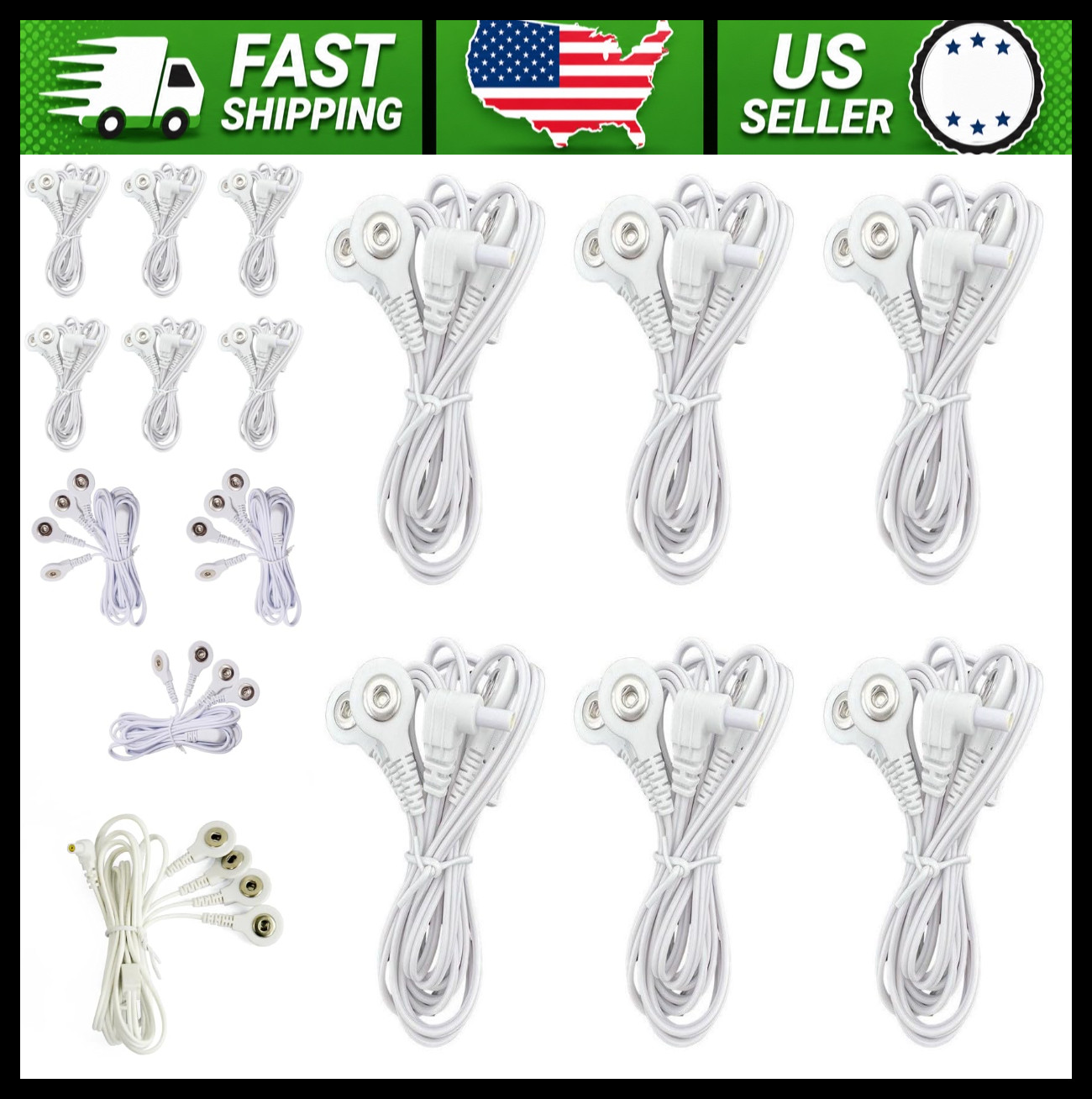Replacement Premium TENS Lead Wires 2.35mm Shielded Plug to 4 Snap 3.5mm