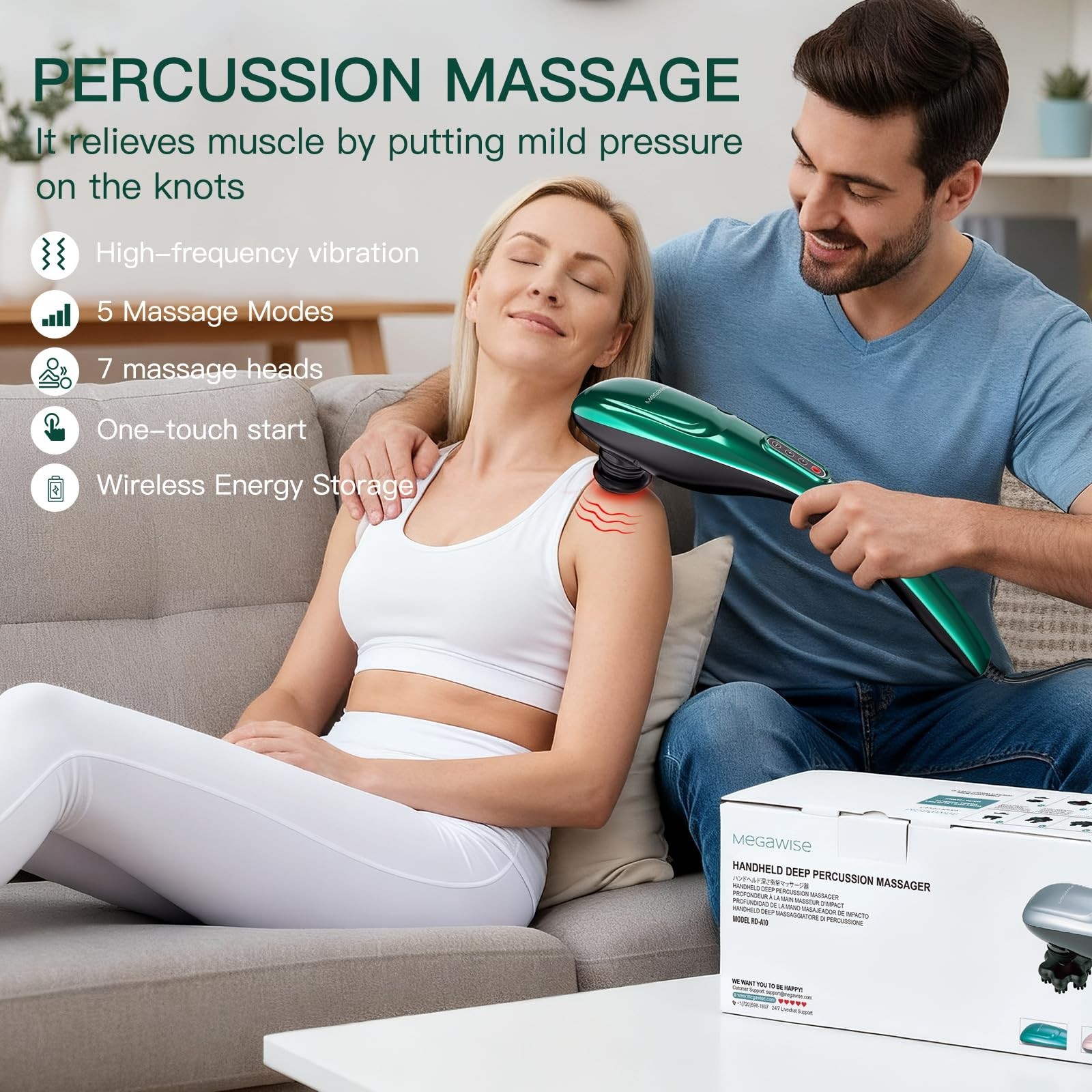 Handheld Back Massager | Deep Tissue Percussion Massage for Back, Neck, Shoul…