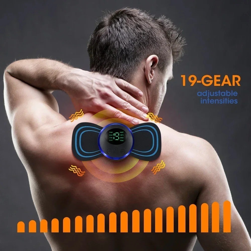 Portable EMS Neck Massager Rechargeable Muscle Stimulator 8 Modes 19 Levels