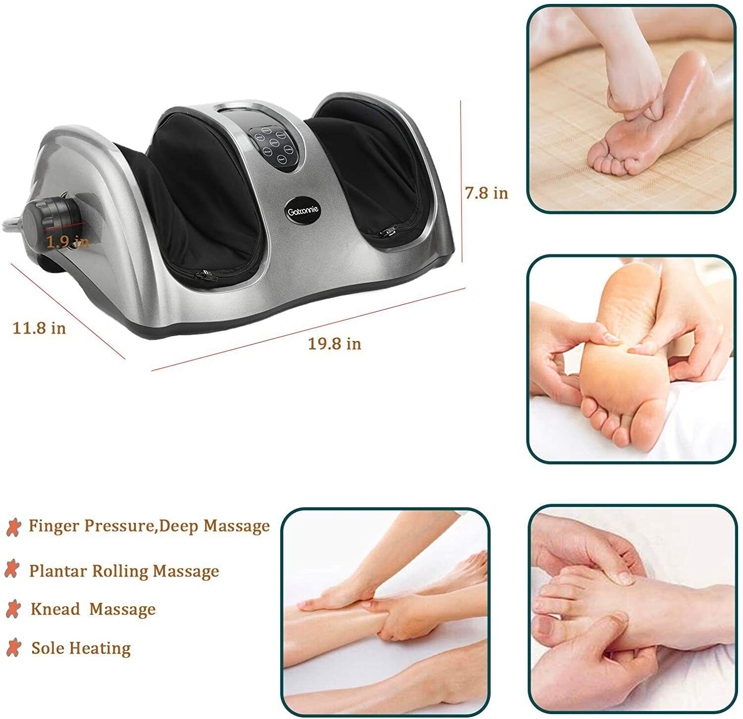 Deep Kneading Rolling Foot Leg Calf Massager Heating Remote LED Touch