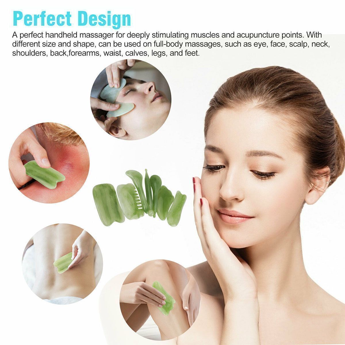 7Pcs Set Gua Sha Natural Resin Quartz Stone Shape Facial Body Massage Board Tool