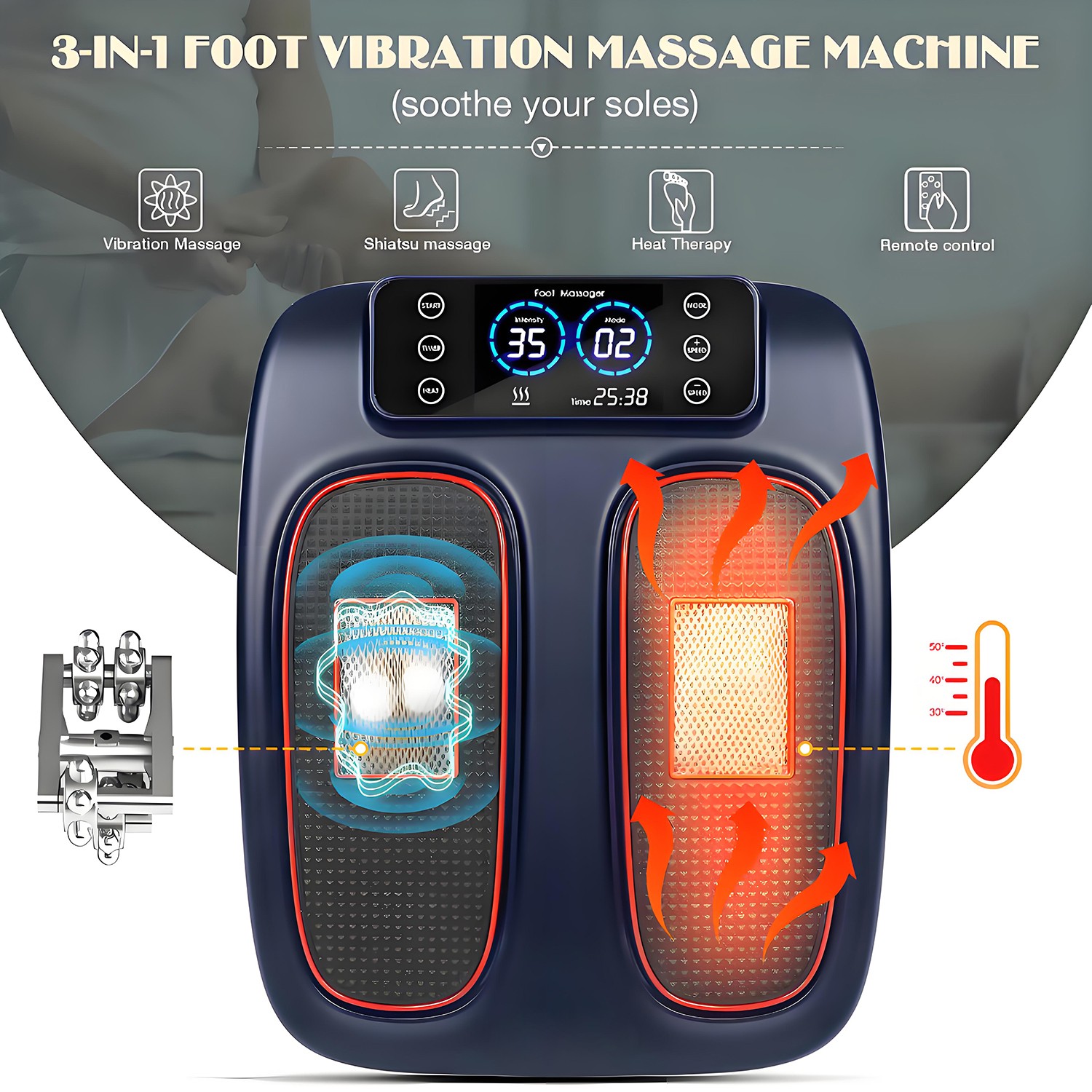 Electric Foot Massager with Heat Waist Belt for Neuropathy & Improve Circulation