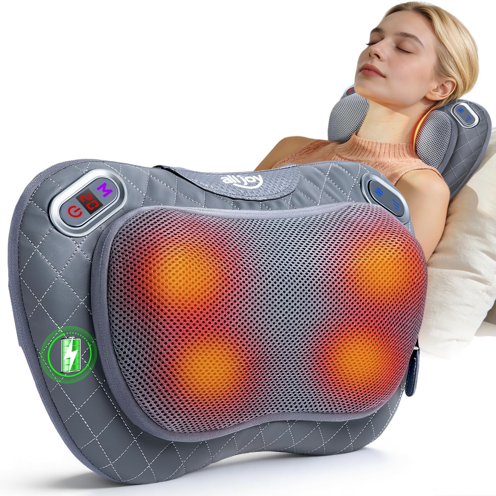 ALLJOY Cordless Neck and Back Massager with Heat & LCD Display Rechargeable …
