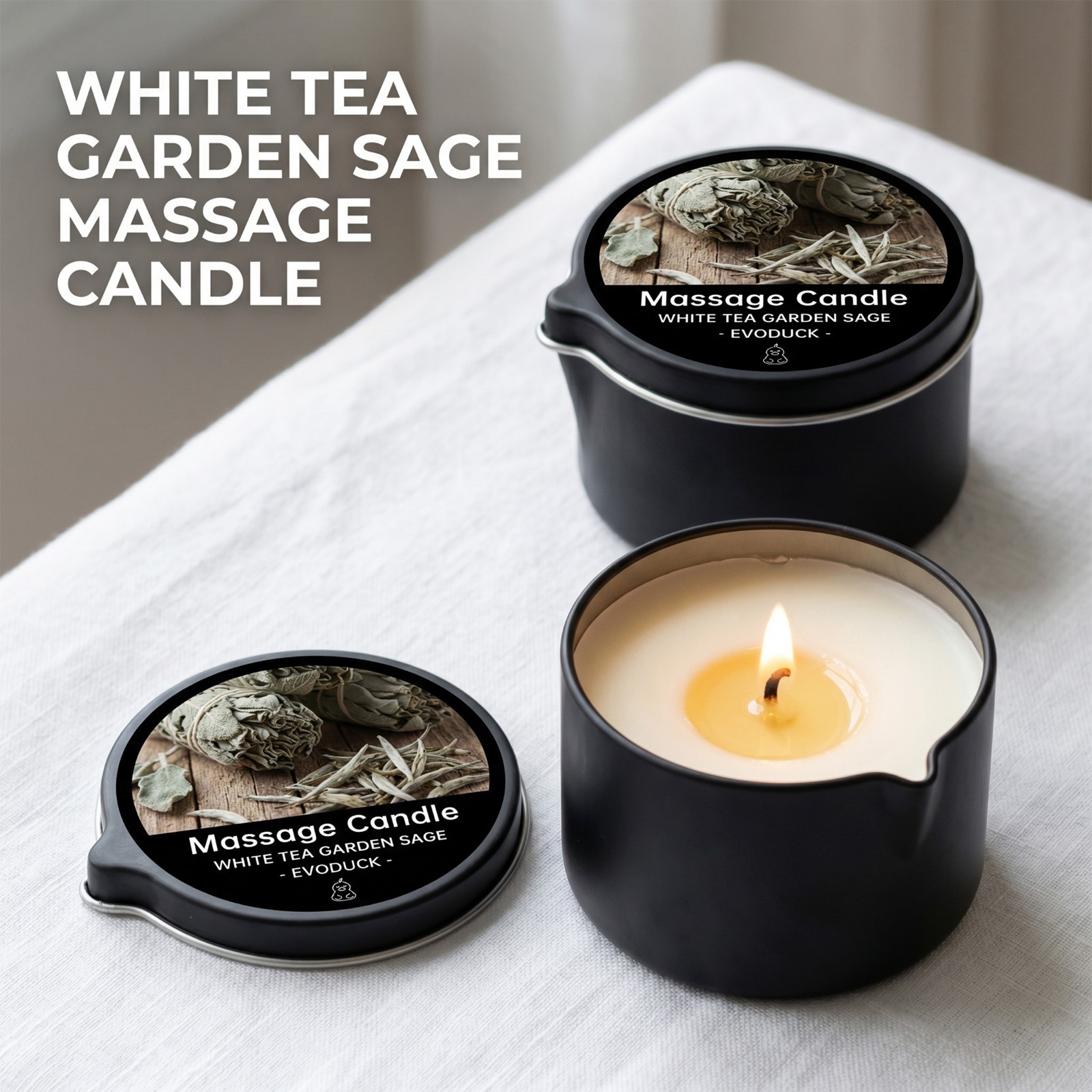 2 Pack White Tea & Sage Massage Candle 2oz Soy Body Oil Couples Spa Gift