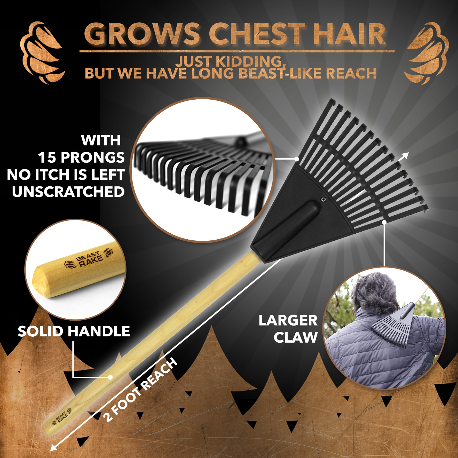 Beast Rake Back Scratcher – Oversized 15-Prong Ergonomic Itch Relief Stick