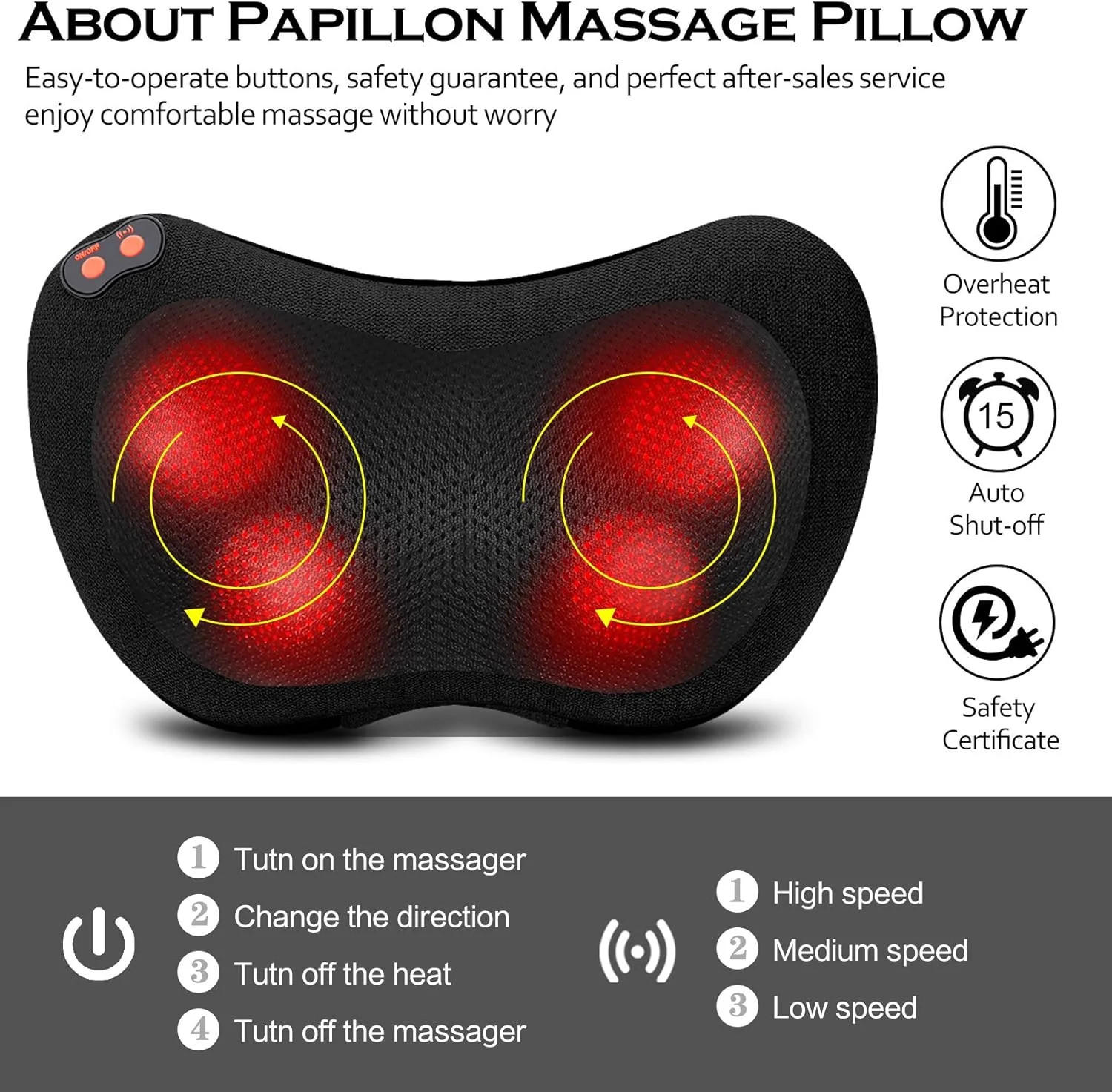 Papillon Back Massager with Heat,Shiatsu Neck Massage Pillow for Neck,Shoulder,F