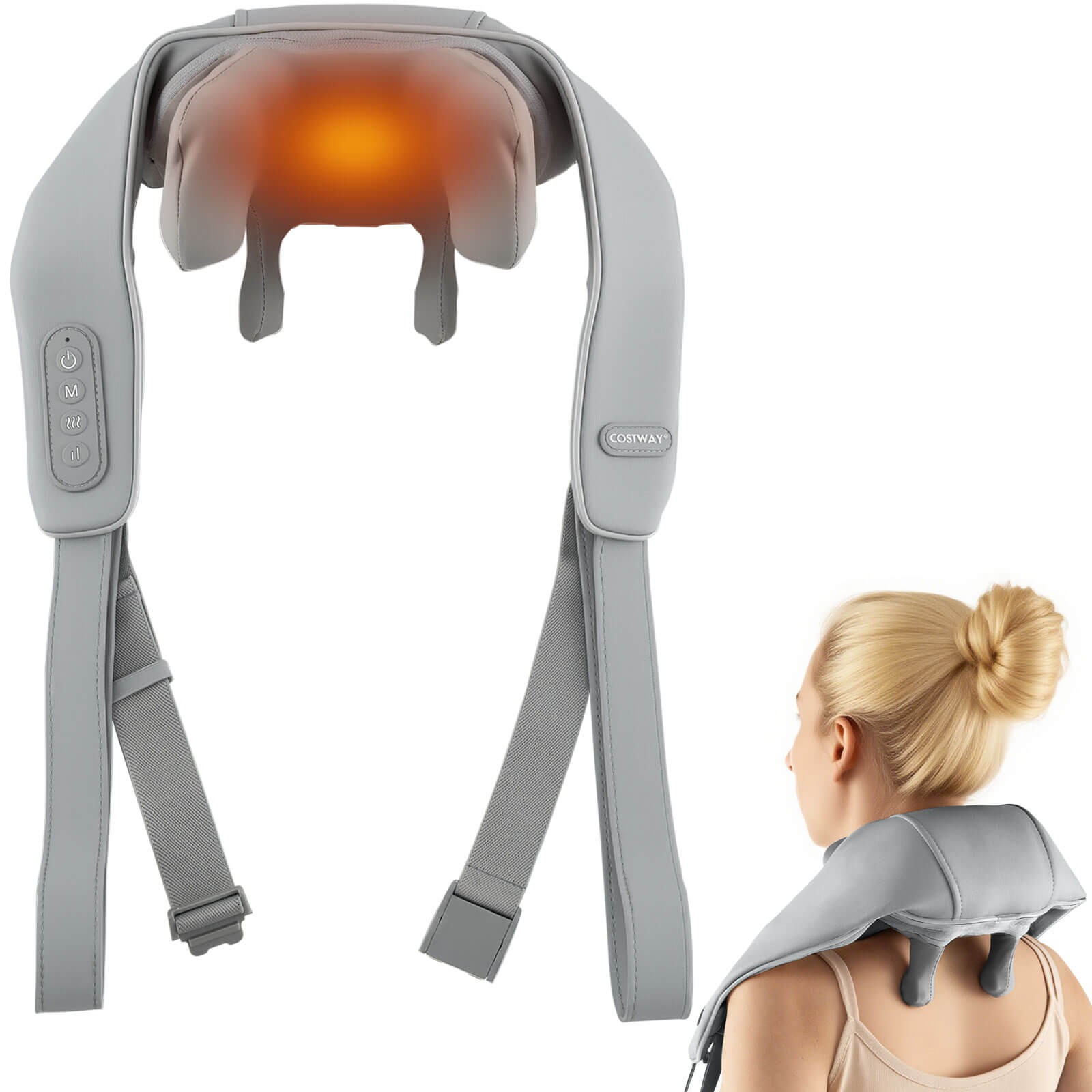 Neck Shoulder Massager for Pain Relief w/2 Heating Levels & Adjustable Intensity