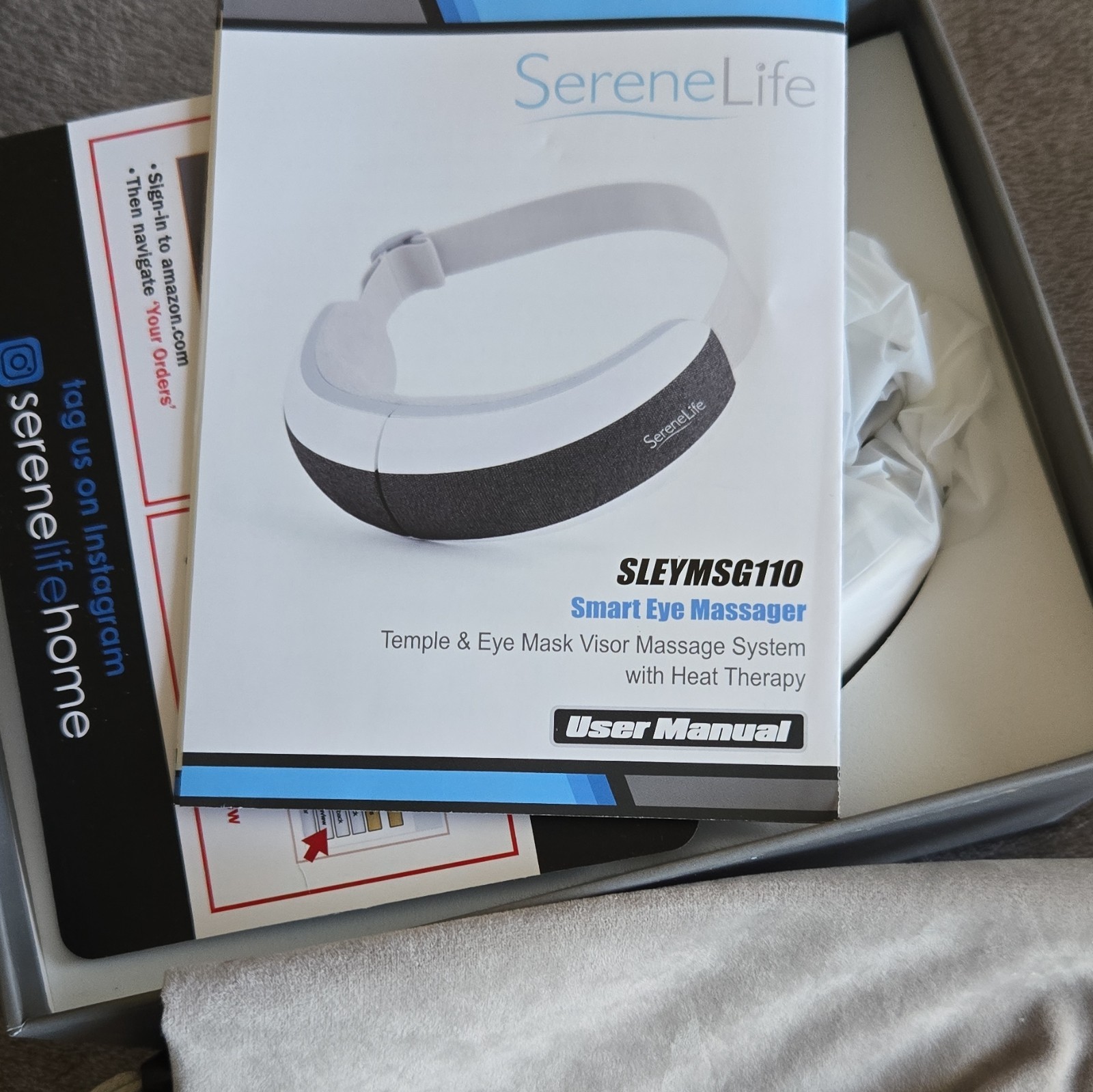 SereneLife Smart Eye Massager SLEYMSG110 Heat Therapy Bluetooth New Open Box