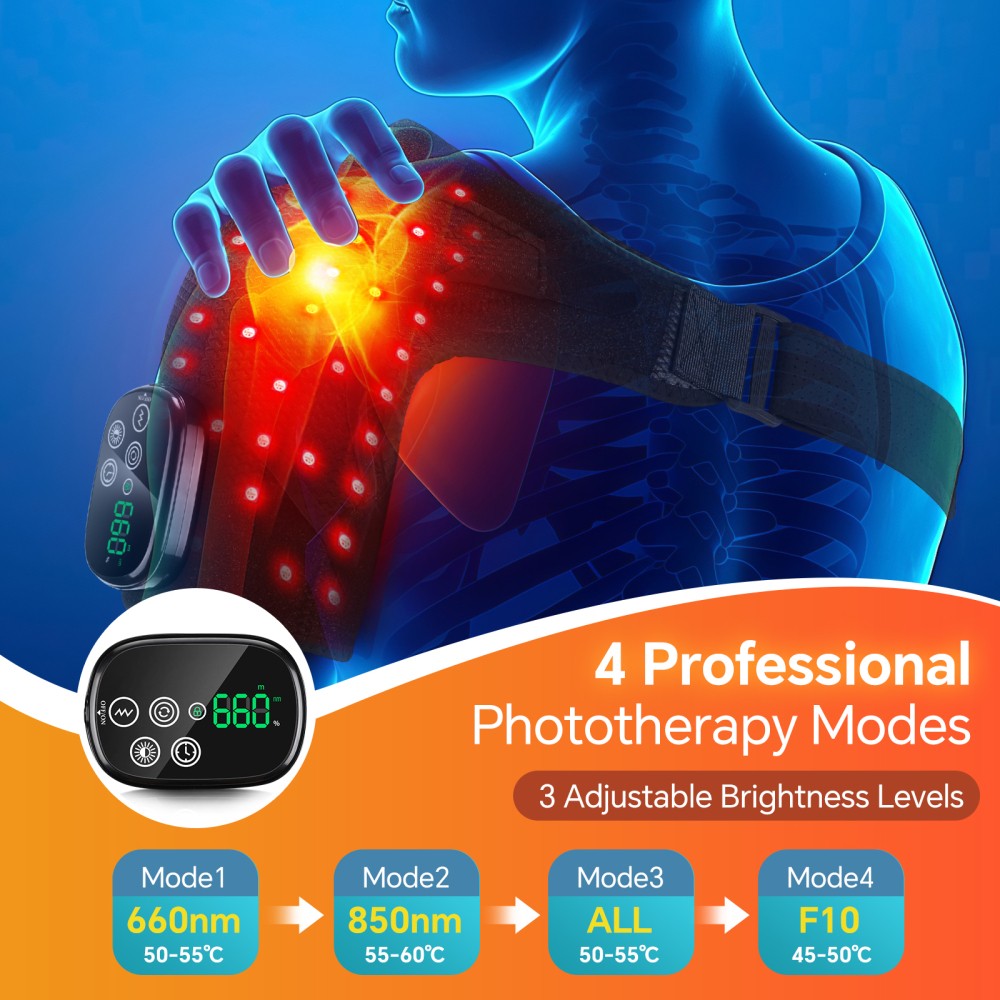 Vibration Massage Red Light Therapy Shoulder Wrap Cordless 5000mAh Heat Brace
