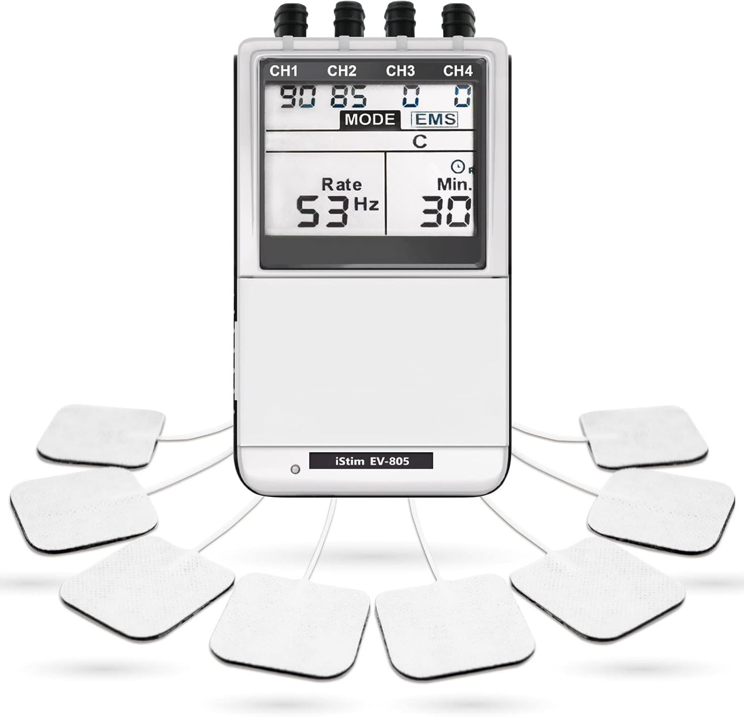 EV-805 TENS EMS 4 Channel Rechargeable Combo Machine Unit – Muscle Stimulator +