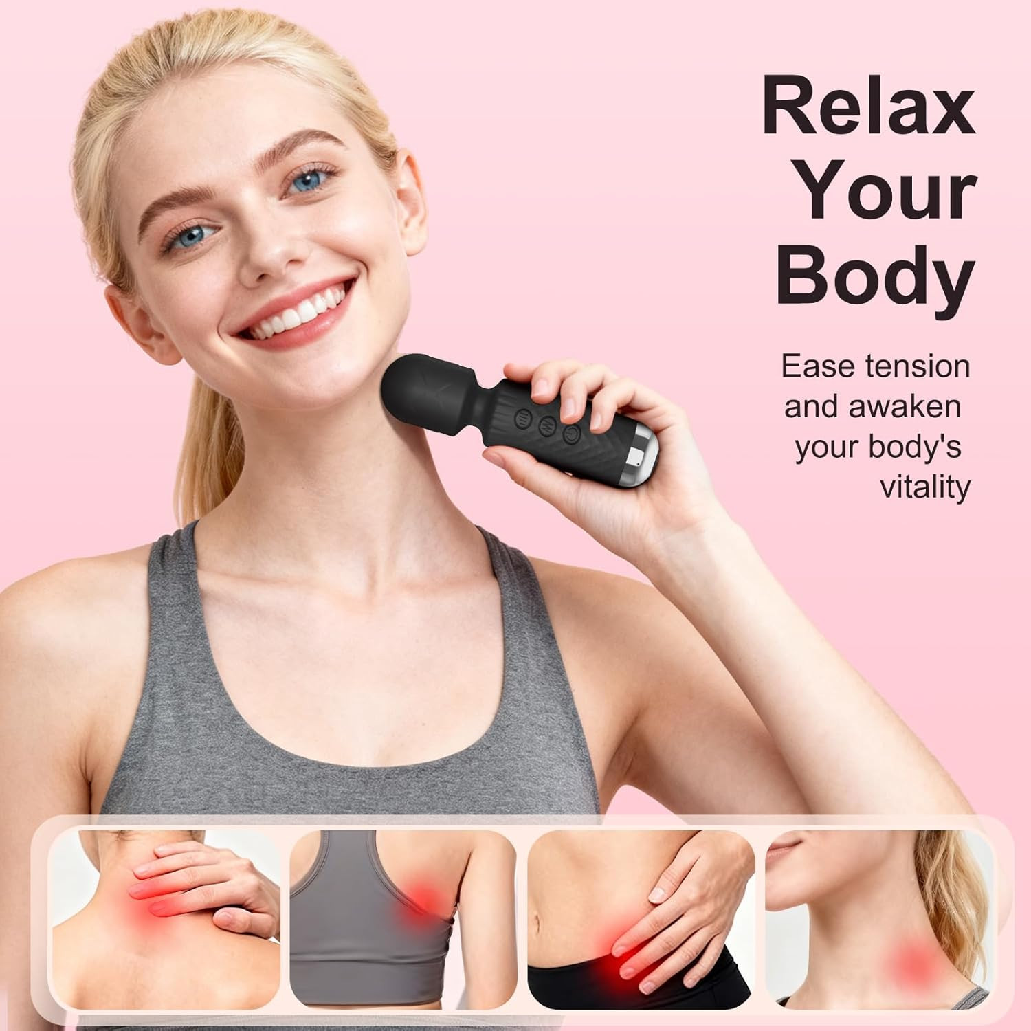 Handheld Mini Massager, Silicone Rechargeable Relieve Tension, 20 Modes 8 Speeds