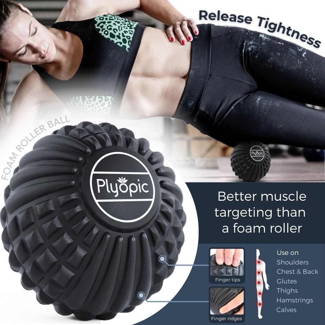 Deep Tissue Massage Ball Set – Set of 4 Lacrosse, Spiky, Peanut and 5” Foam R…