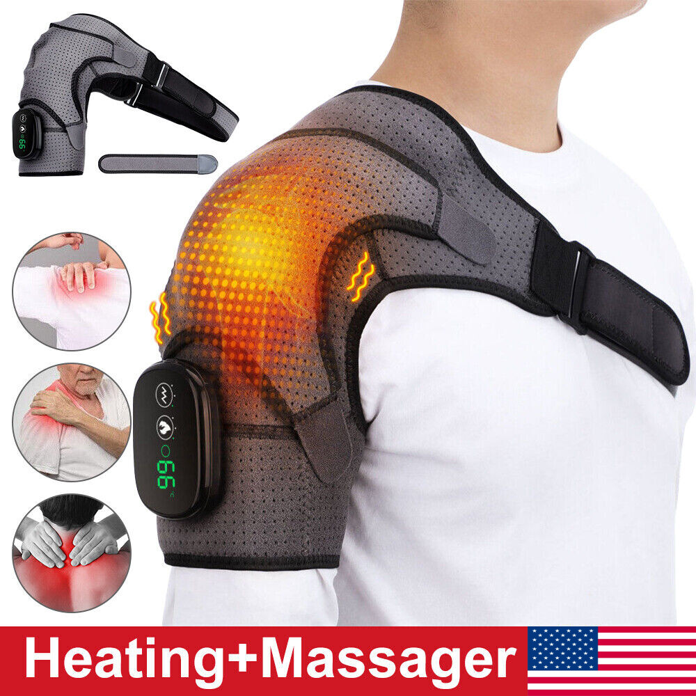 Electric Heated Vibration Shoulder Joint Pad Brace Therapy Massager Pain Relief
