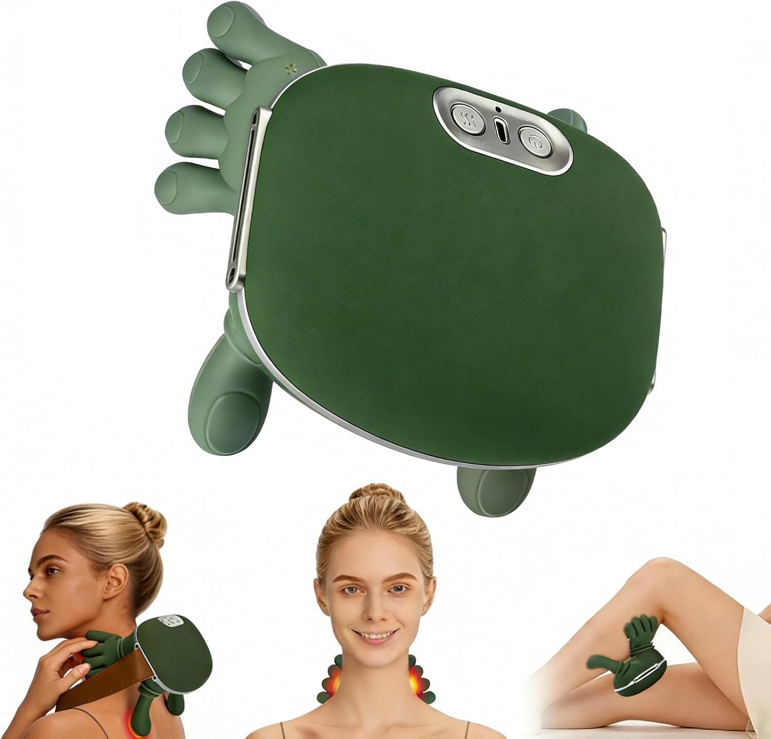 4D Neck Massager with Heat Wireless Shoulder Back Massage Pain Relief Green