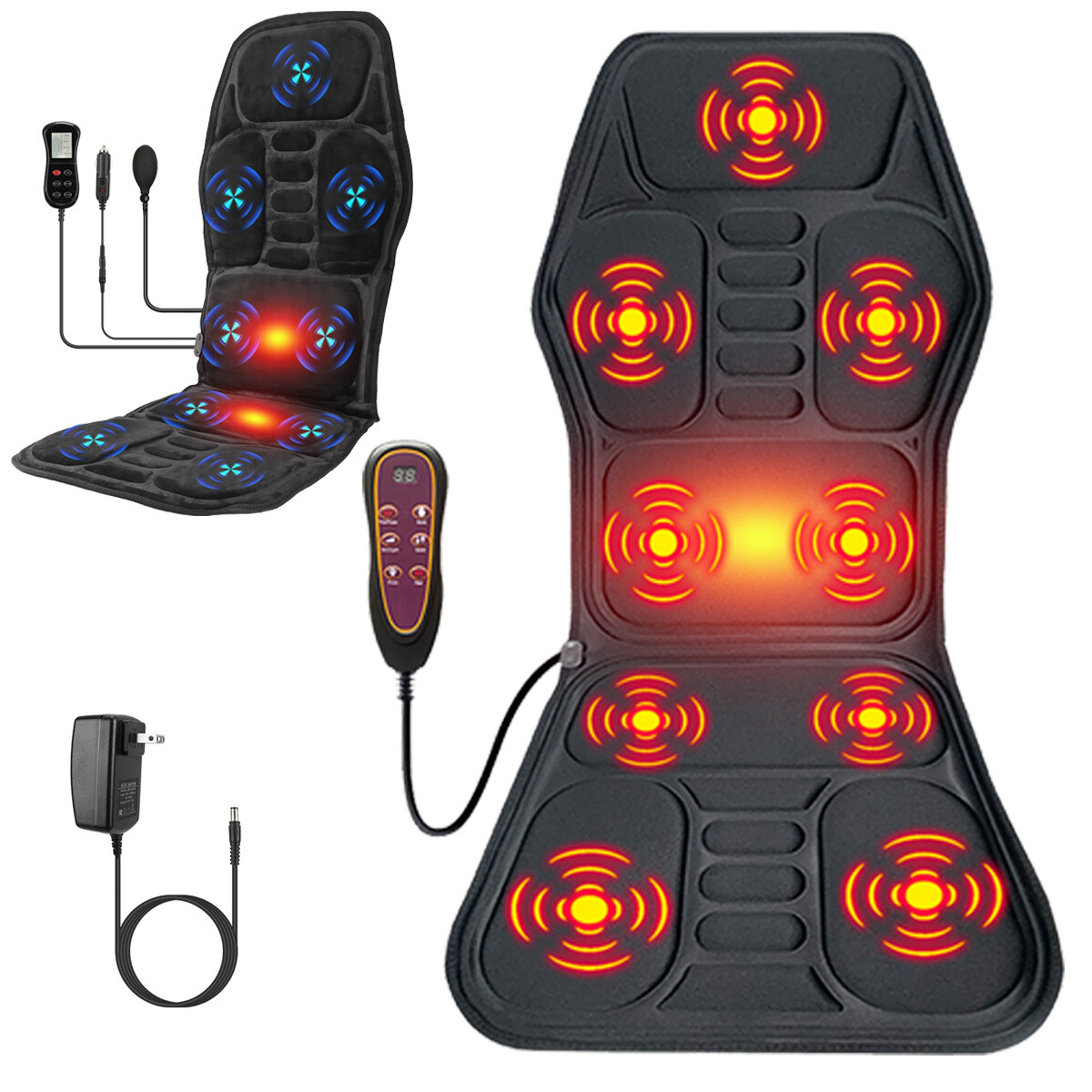 Massage Seat Cushion with Heated Back Neck Massager Chair Mat for Home & Car