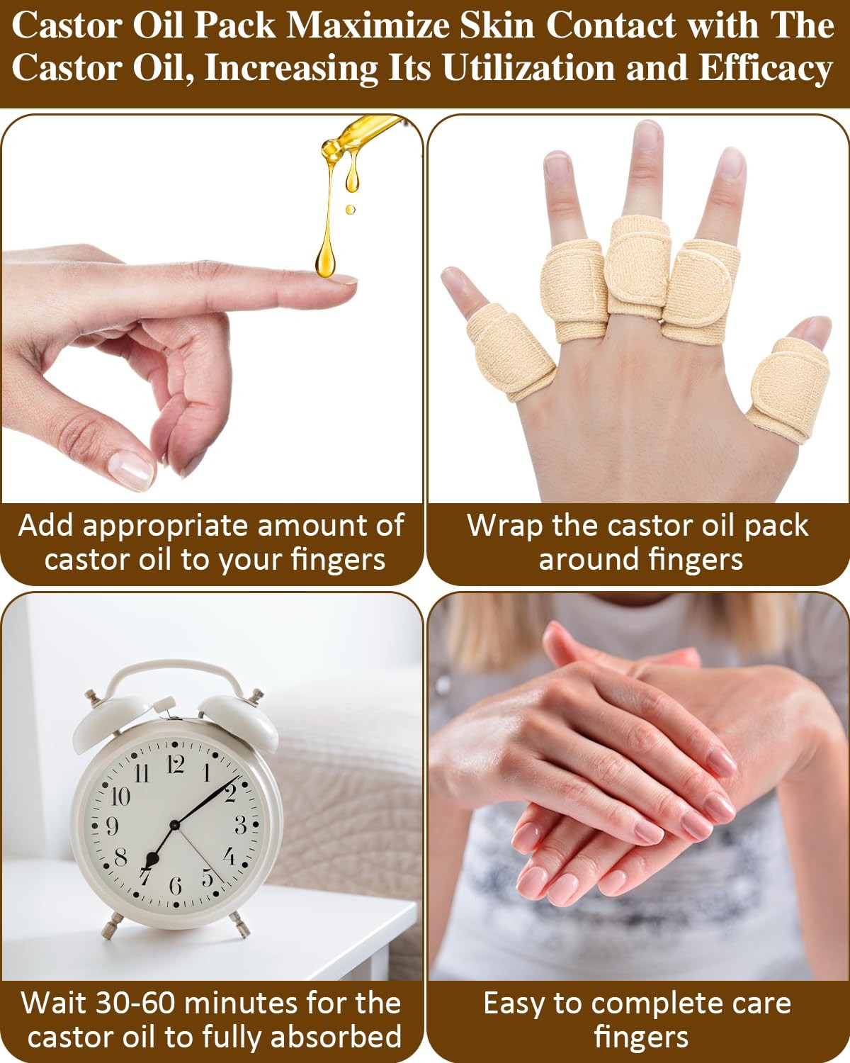 Uwbettry 10pcs Castor Oil Pack Wrap for Fingers, Reusable Khaki