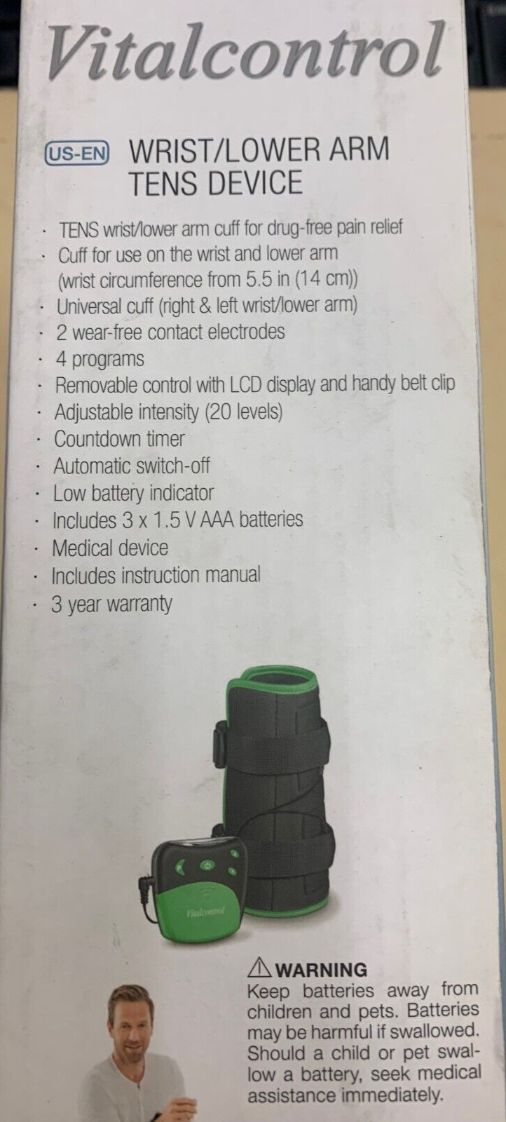 Vital Control SEM23: Wrist & Lower Arm Tens Device Drug-Free Pain Relief – Bk,Gr