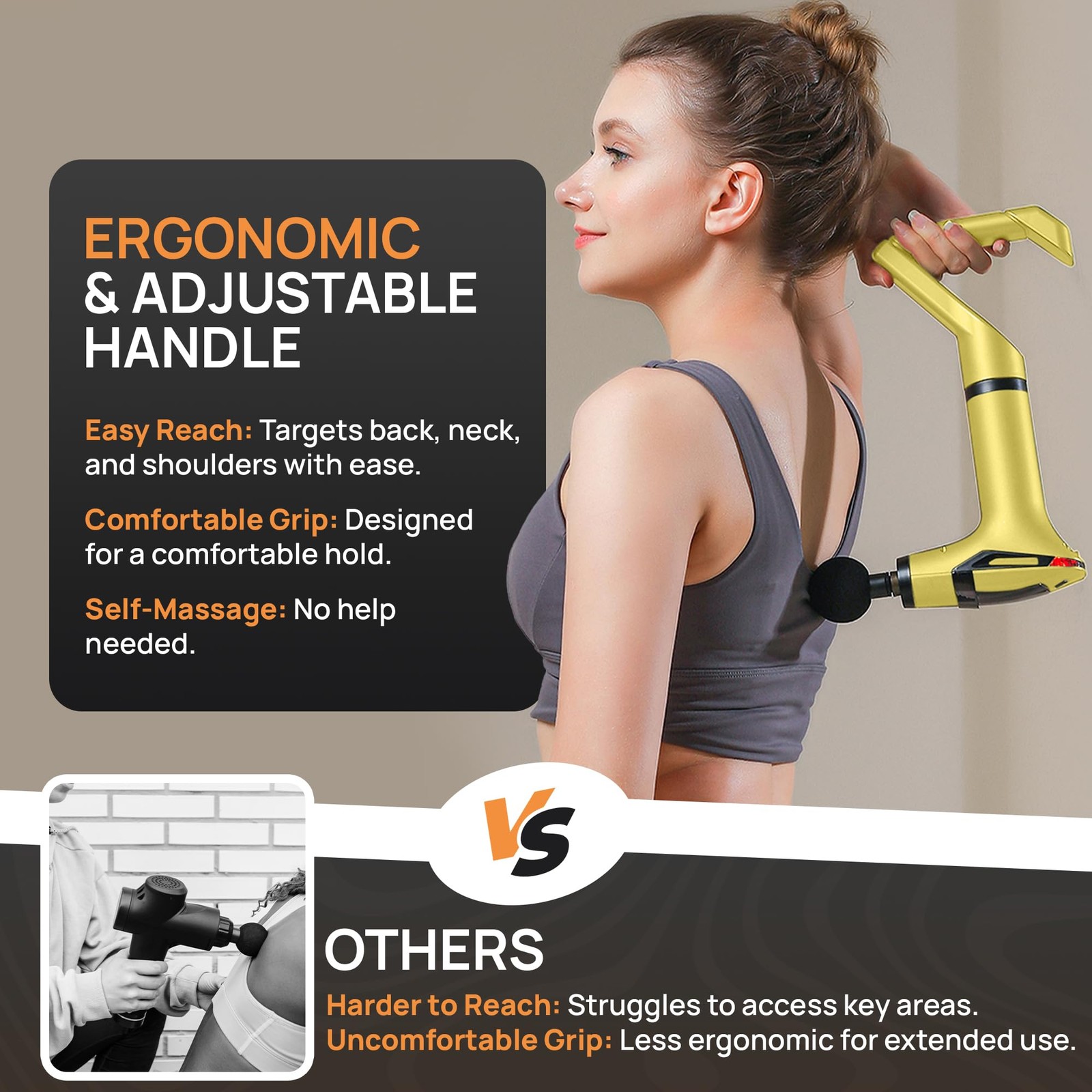 ELEVANZA 3-in-1 Massage Gun Extended Handle & Belt with 12 Speed Levels & 4