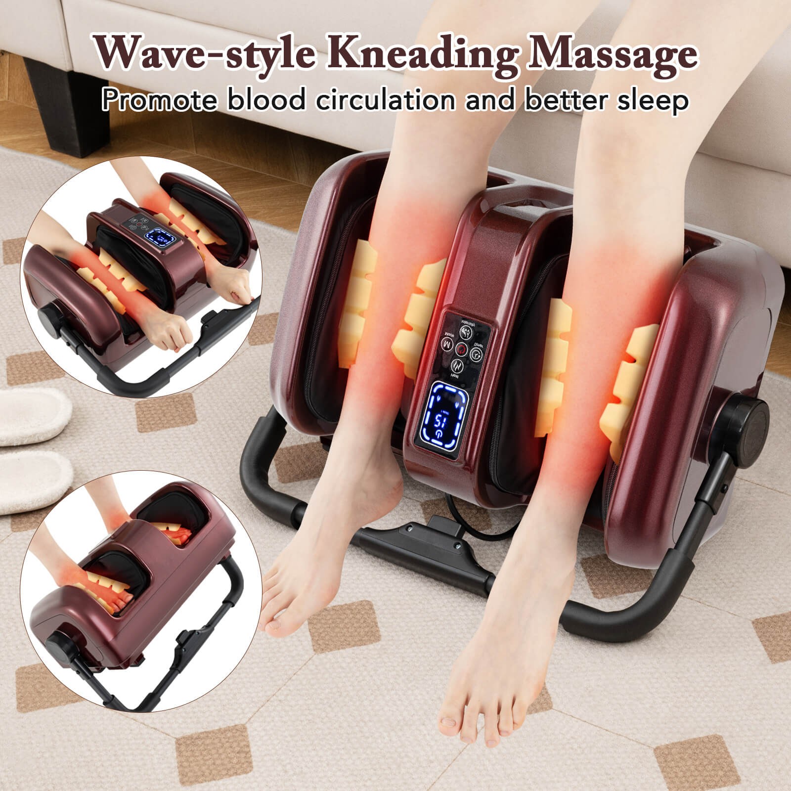 Foot & Calf Massager Deep Kneading Shiatsu Massager Machine w/ Heat
