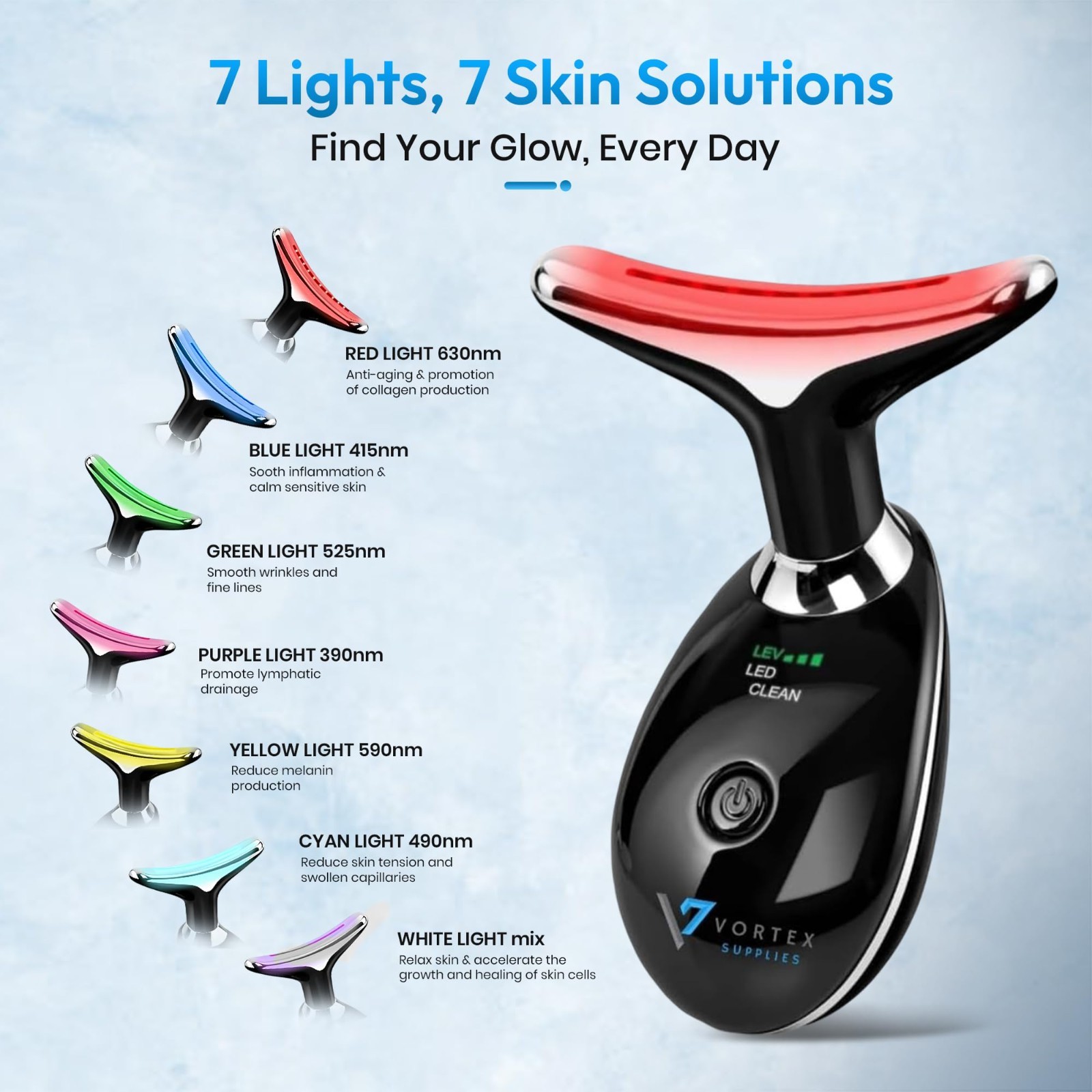 7-in-1 LED Face & Neck Massager – Anti-Aging, Skin Firming, Vibration & Heat Too