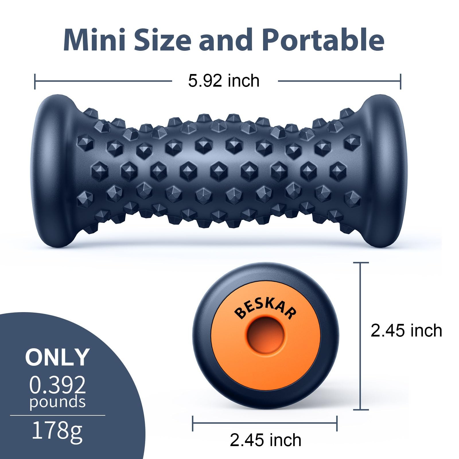 BESKAR Foot Massage Roller for Plantar Fasciitis Relief, Single, Navy Blue