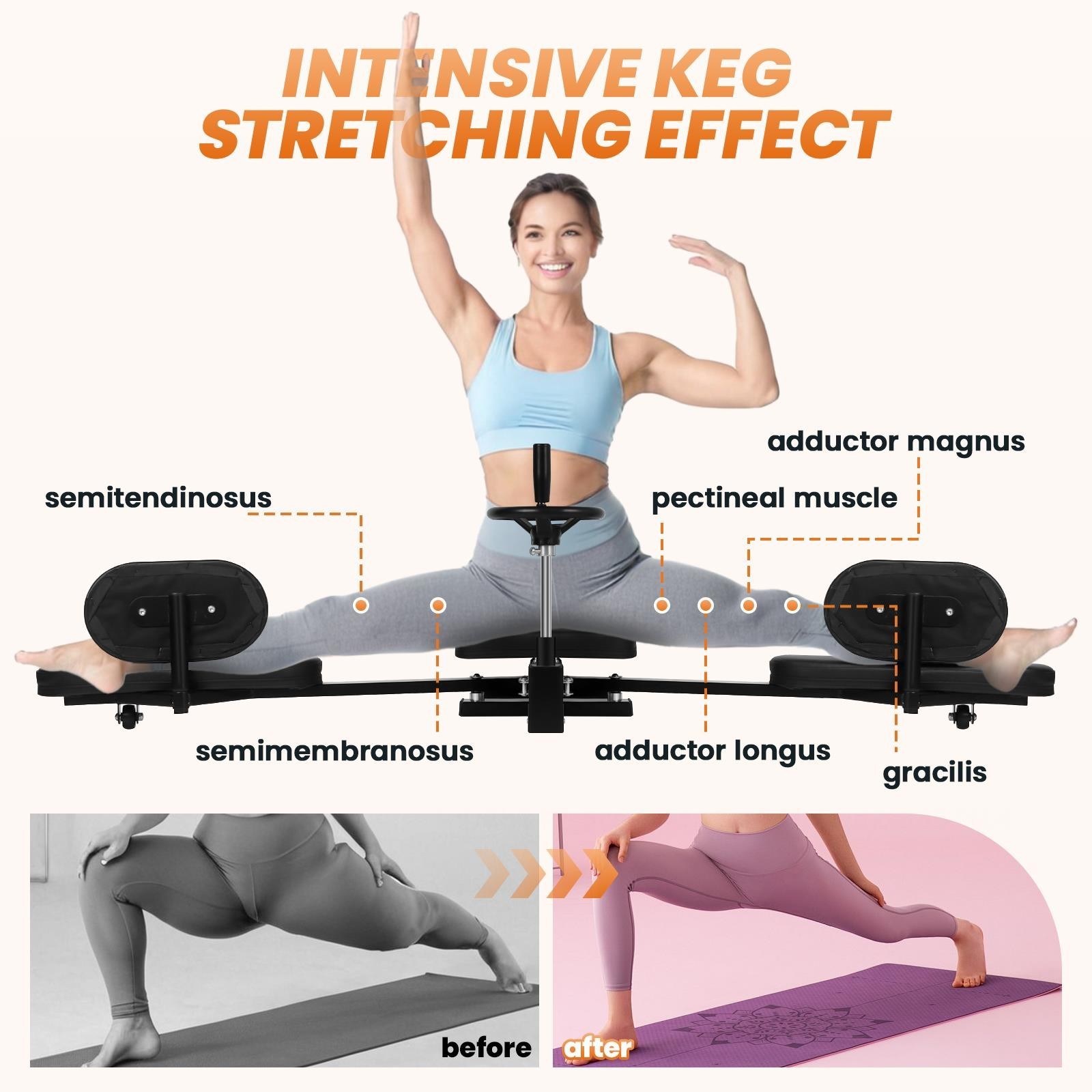 330LBS Leg Stretcher Heavy Duty Steel Frame Equipment Black Leg Stretch Machine