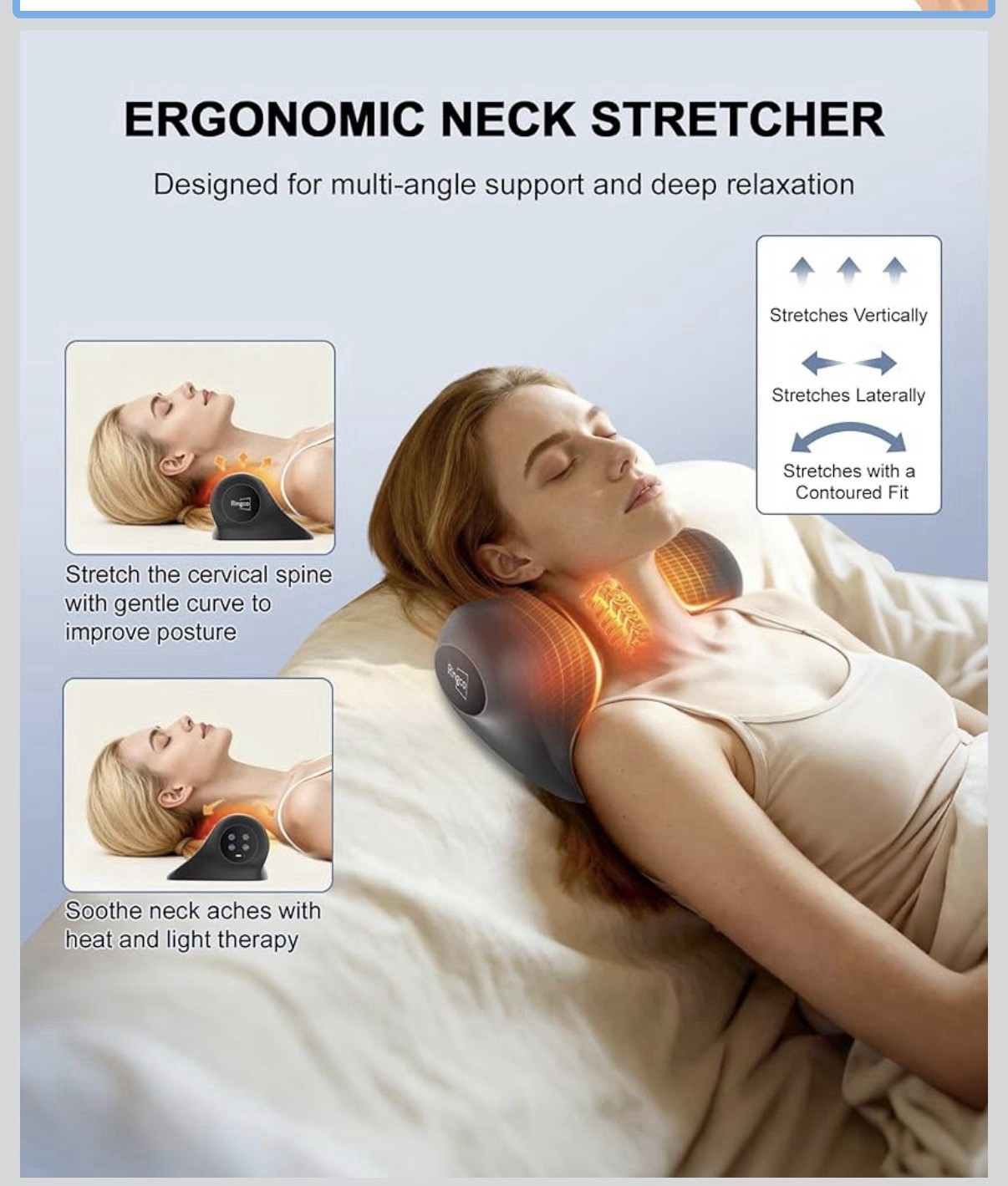 Heated Neck Massager w/ Red Light Therapy, Remote Control, 2 Heads, Black