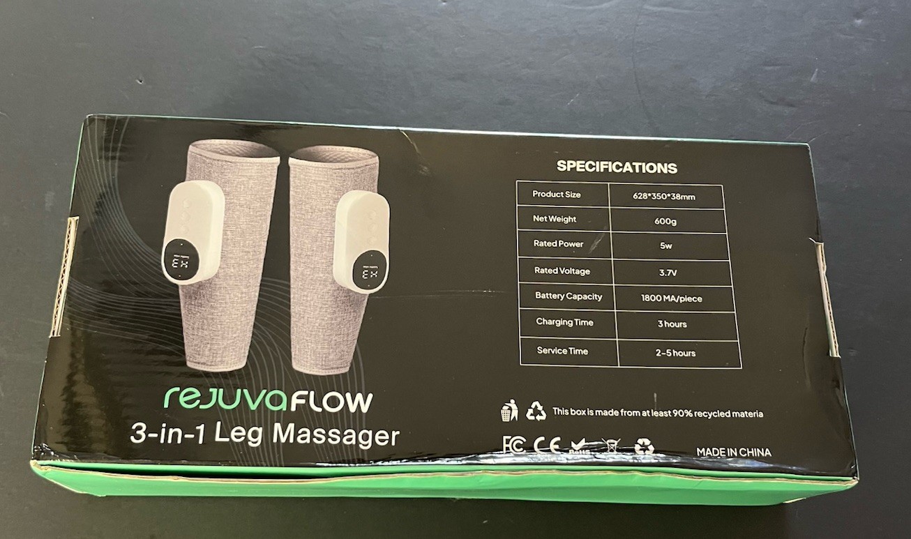 Rejuvaflow 3-in-1 Leg & Calf Massager Adjustable Compression SINGLE PACK NEW