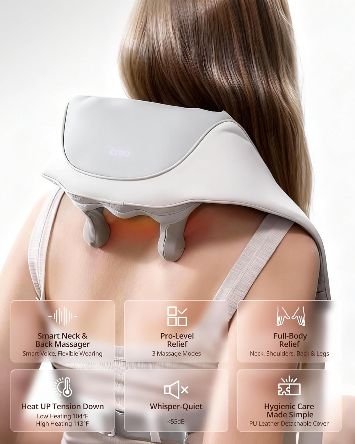 Cordless Shiatsu Neck Back Massager with Heat, 3 Modes, 2 Intensities
