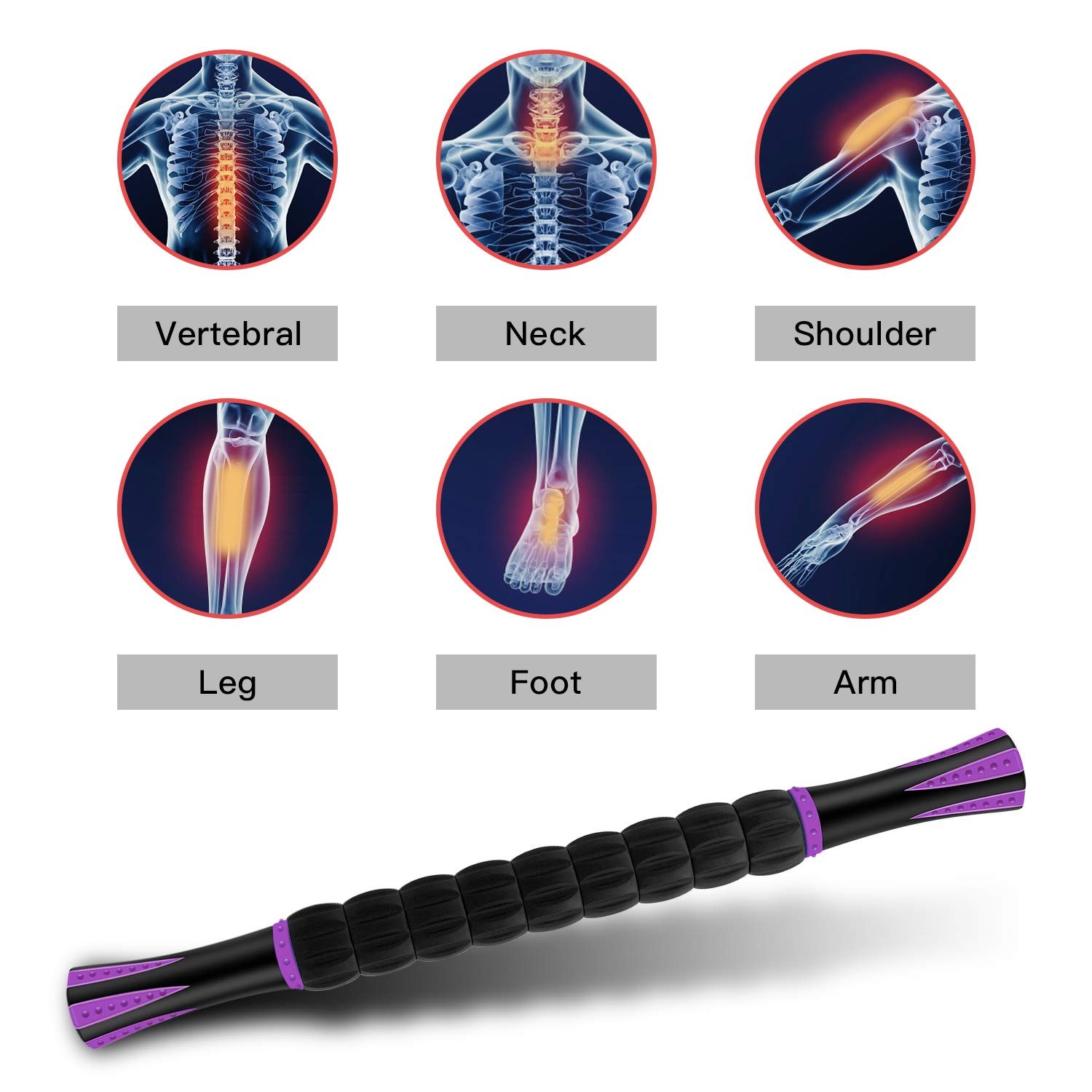 MZDXJ Muscle Roller Massage 17.5×1.5 Inch (Pack of 1), Purple Black
