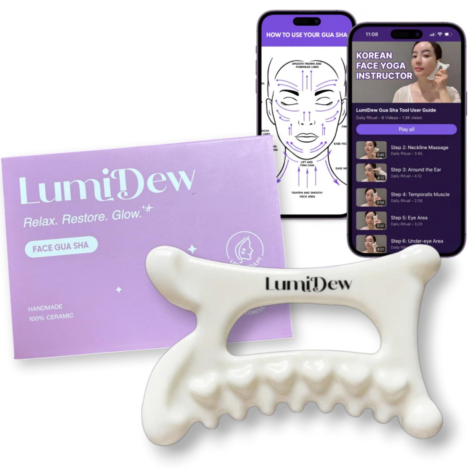 Ceramic Gua Sha Tool – Face & Body Massager for Lymphatic Drainage, Sculpt Jawli