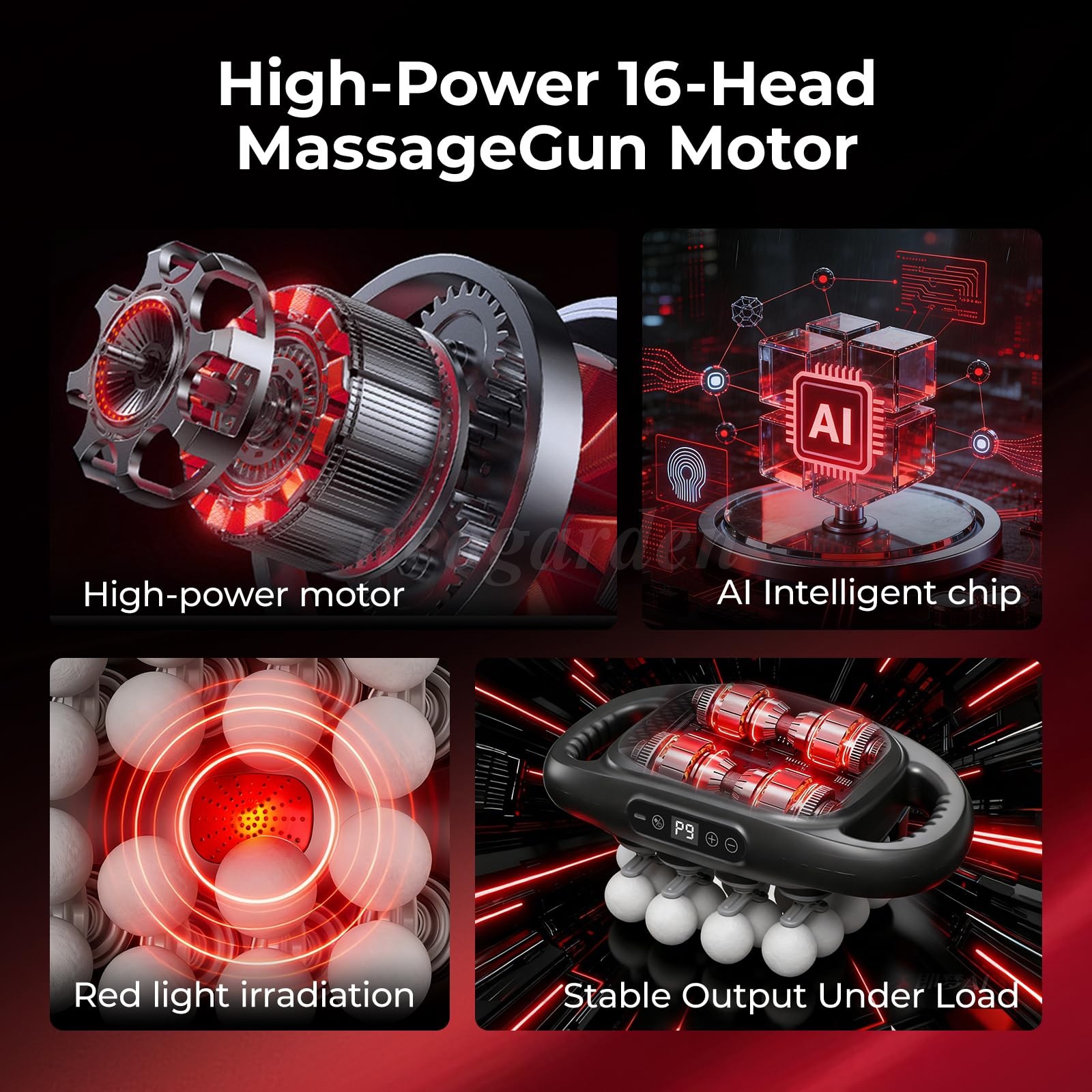 16 Head Massage Gun Deep Tissue Massager 9 Modes 2000mAH Muscle Relax