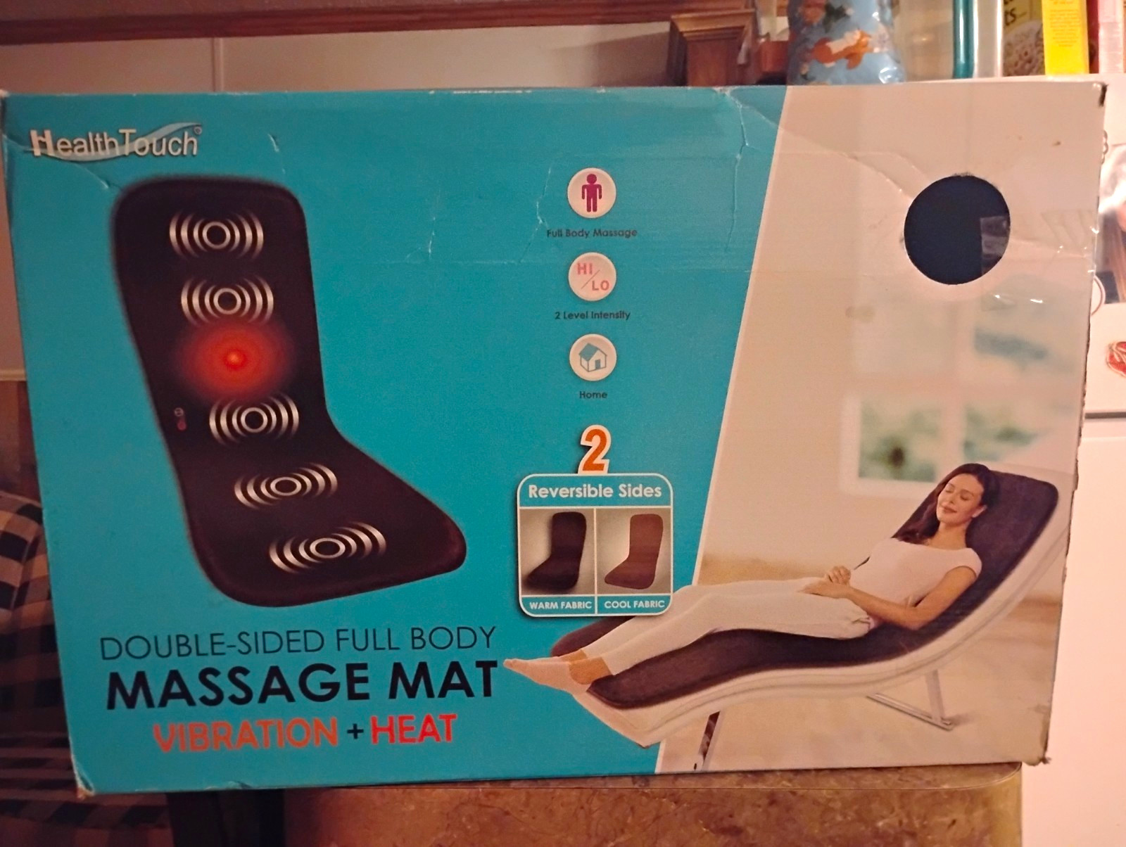 HealthTouch Full Body Massage Mat Vibrating Heat, Reversible Sides, Black