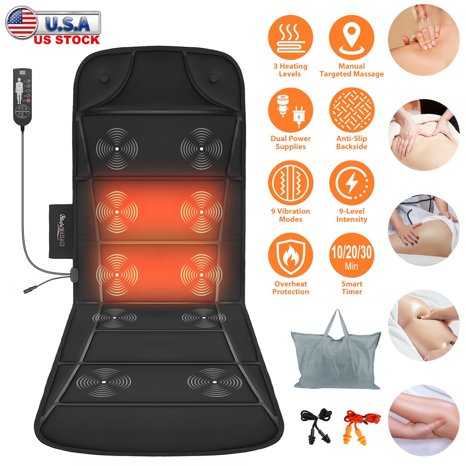 Vibration Massage Mat w/ Heat Massage Mattress Pad w/ 9 Intensities 3 Heating