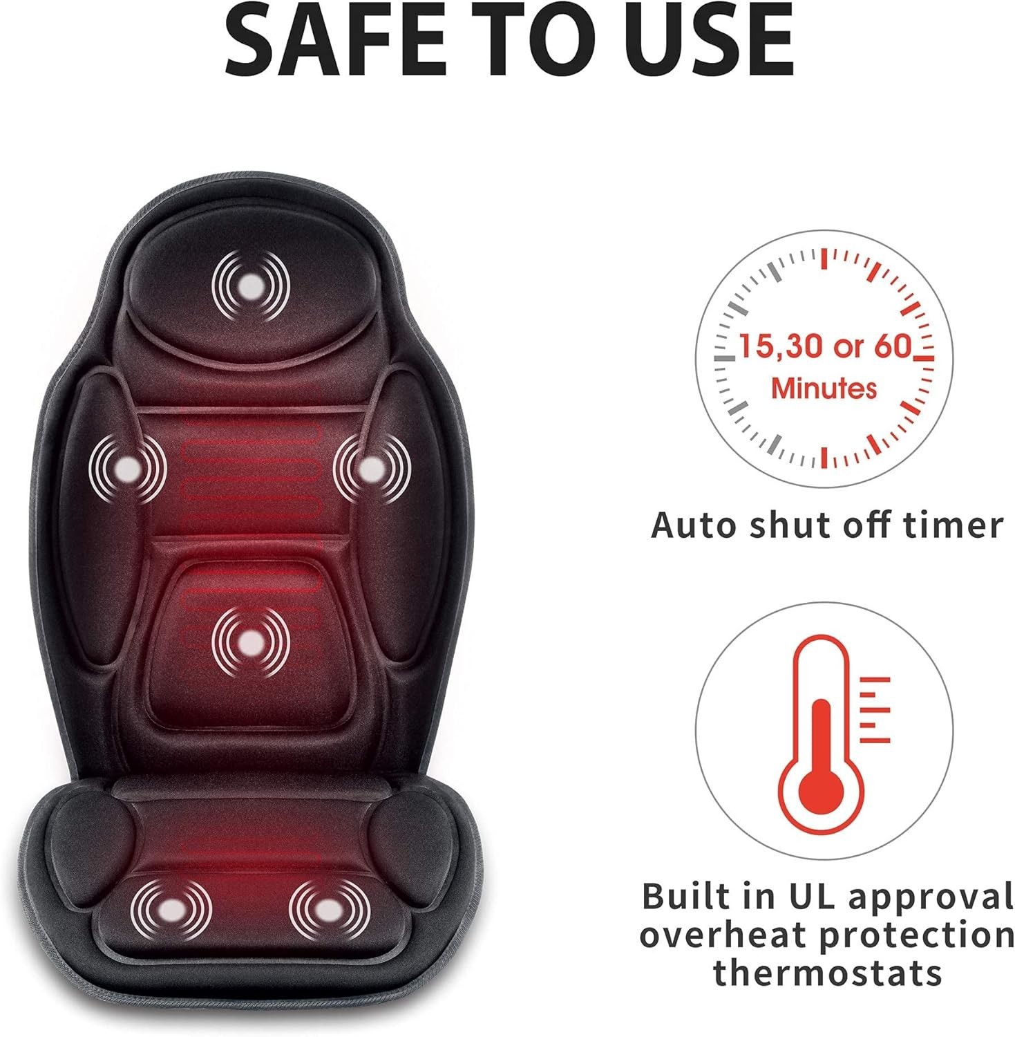 Ergonomic Back Massager with Gentle Heat – 6 Vibration Settings for Home/Office
