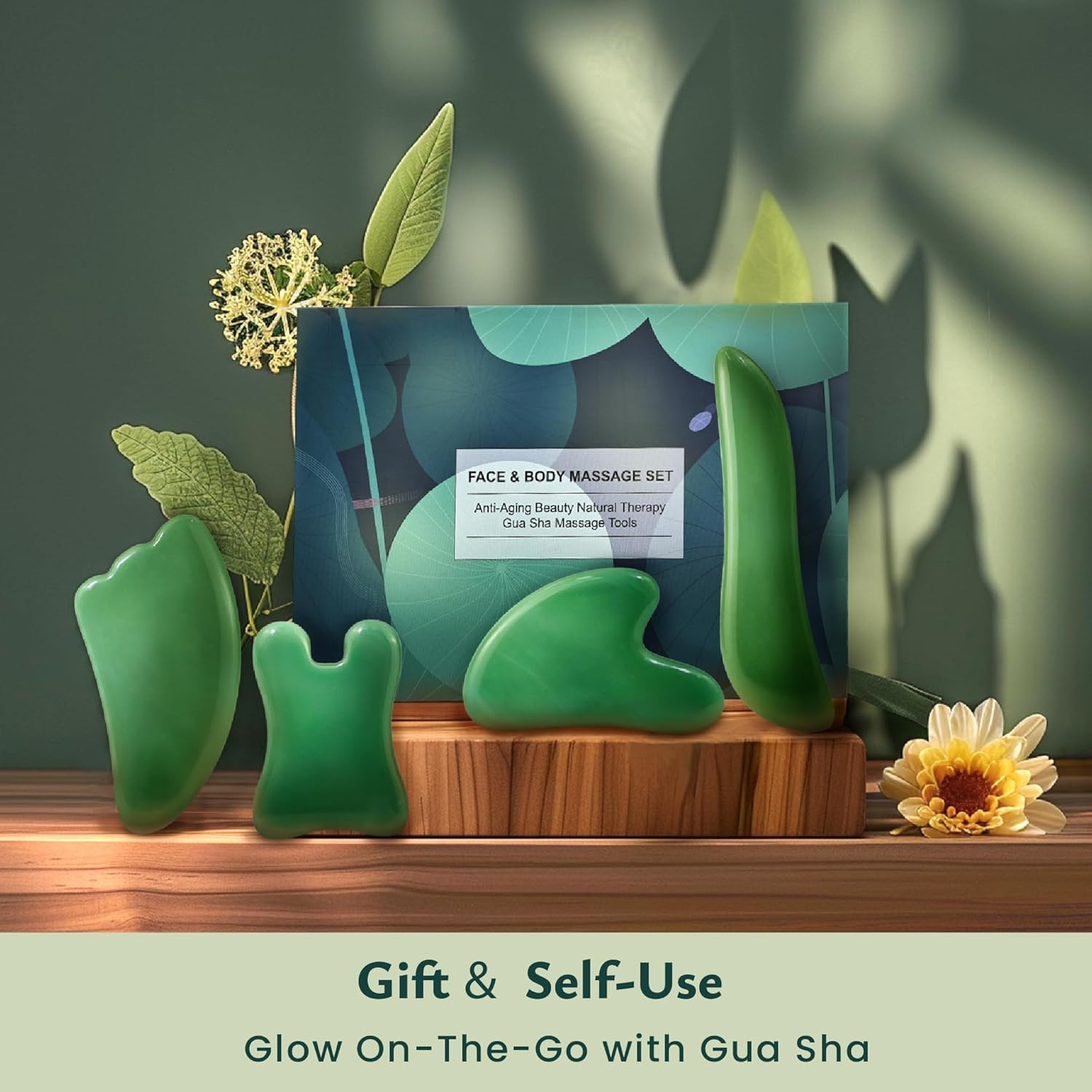 Guasha 4 Pc Green Gua Sha Massage Tool Set Facial Body SPA Scraping Therapy Kit
