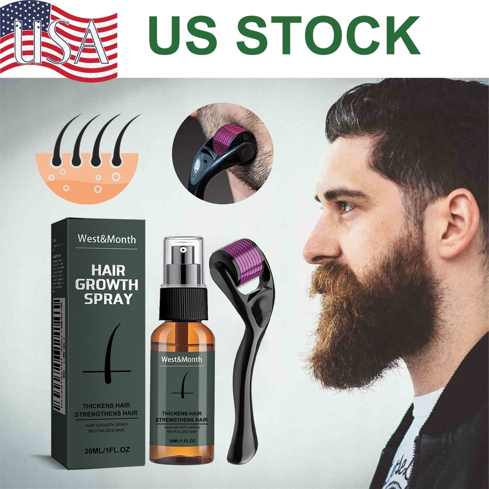 Beard Growth Kit Titanium Derma Roller Beard Regrowth Serum Thicker Hair US Ship