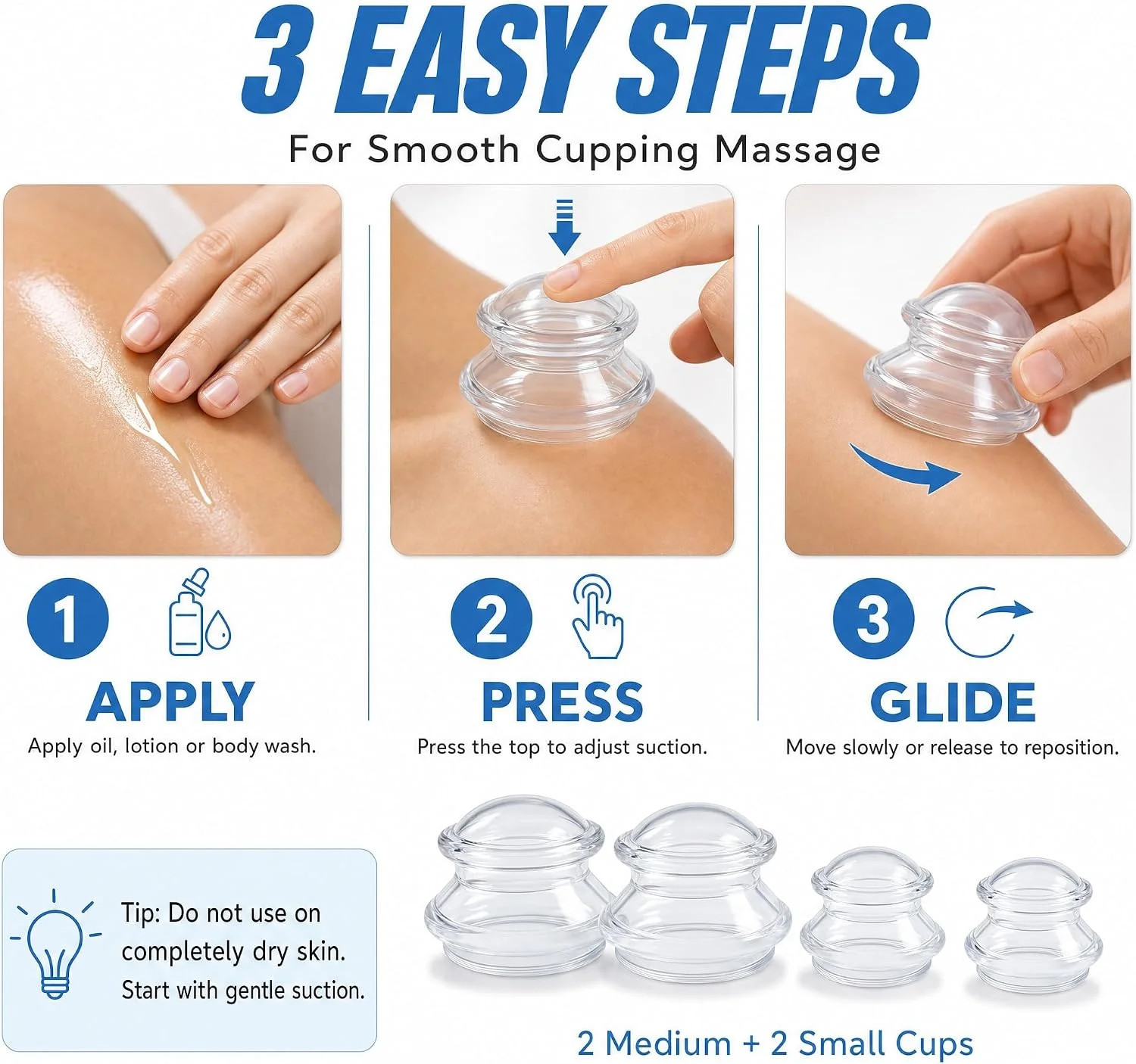 ELERA Silicone Cupping Set for Face & Body, 4 Pcs Facial Cupping Therapy Kit, Ly