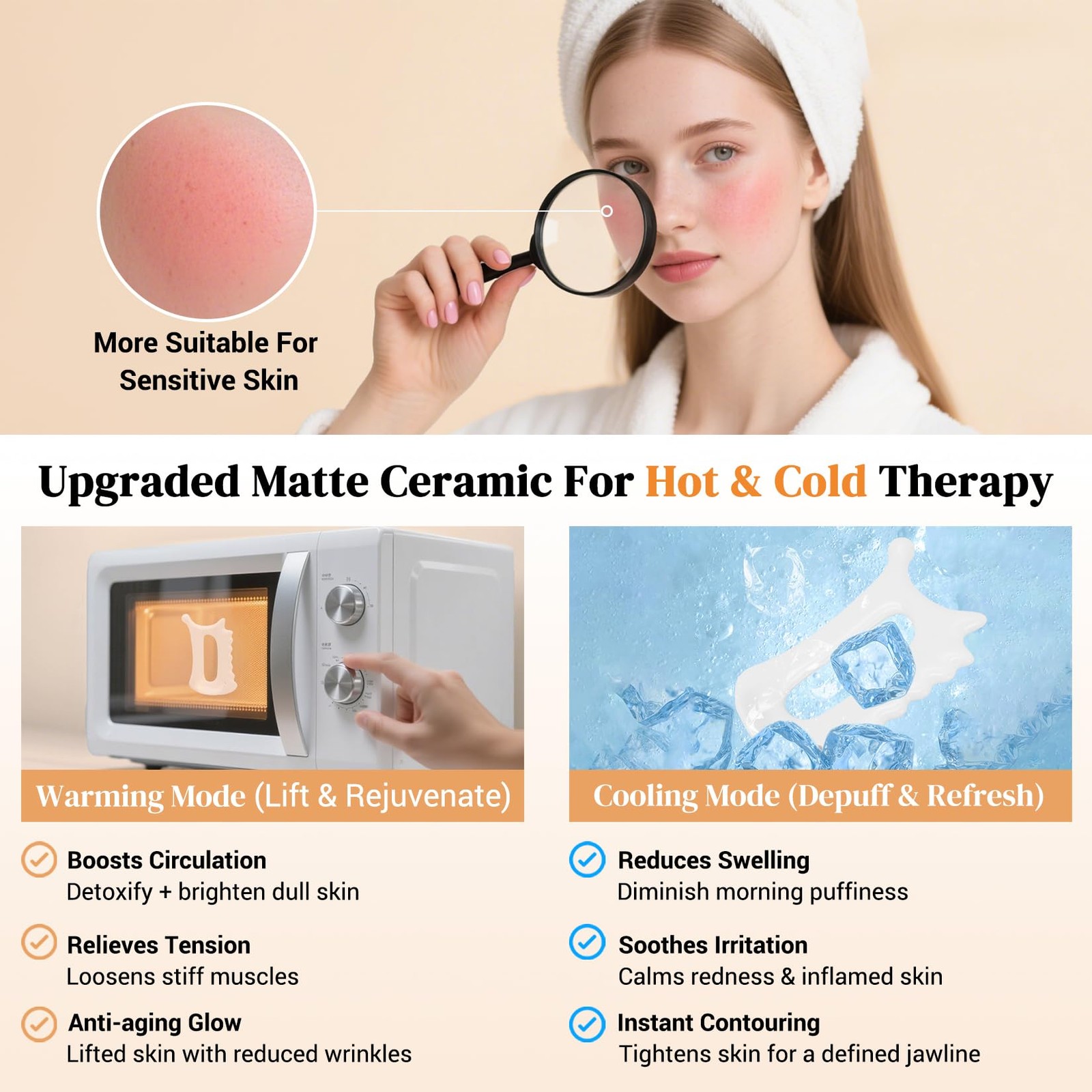 Roythric Upgraded 6-in-1 Ceramic Gua Sha Tool for Face & Body, Matte White